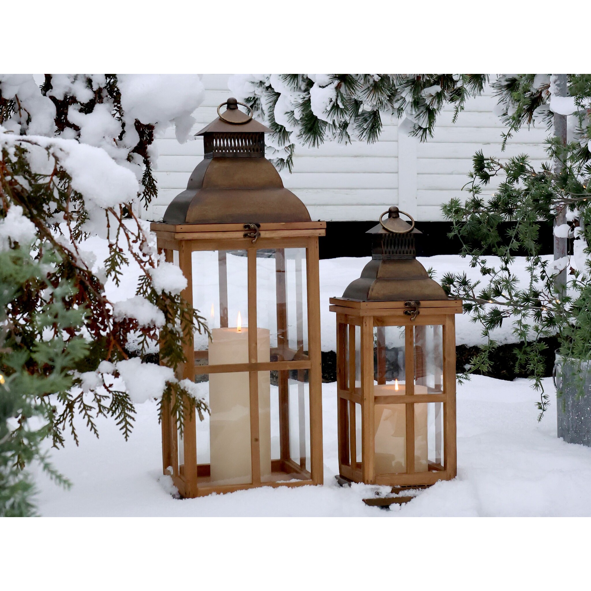 Winterliche Outdoor Laterne im 2er-Set, natur