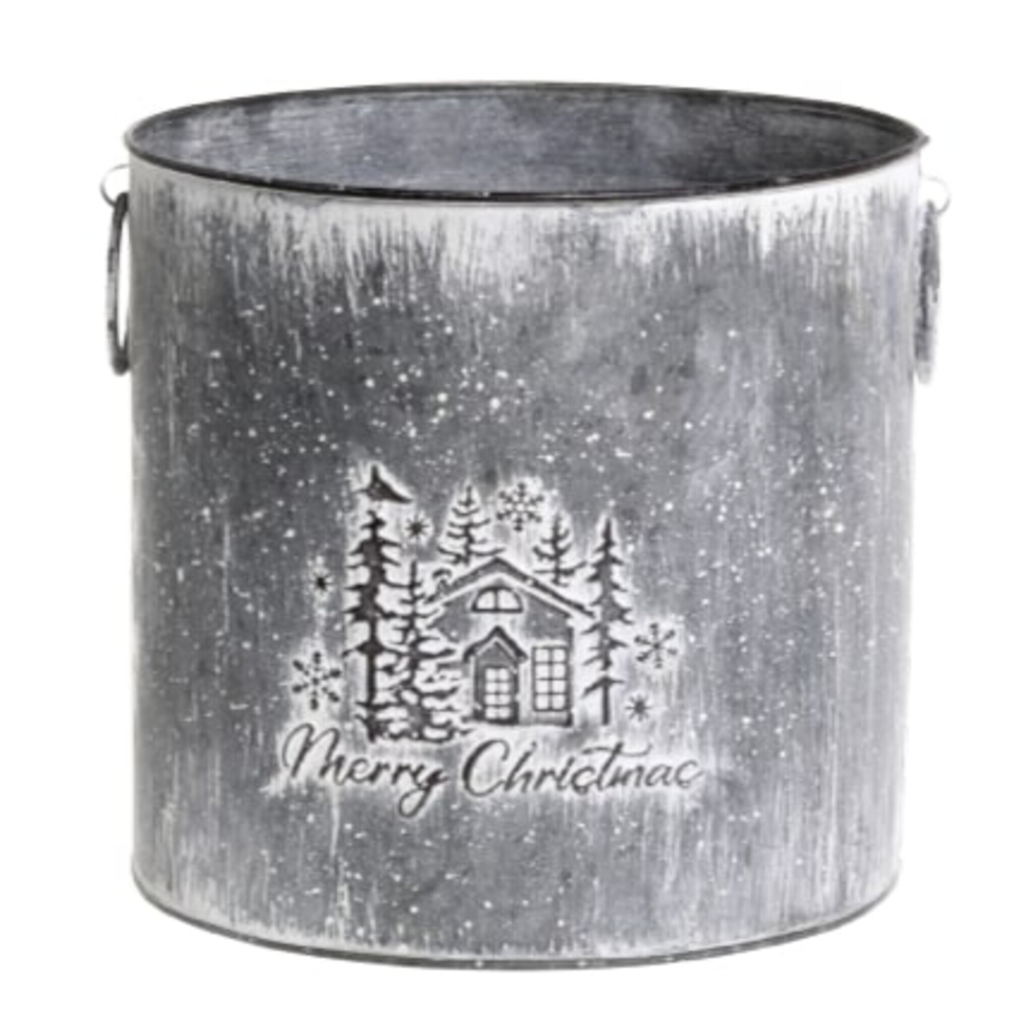Winterlicher Blumentopf Merry Christmas, antique zink Höhe 21, Ø 20 cm