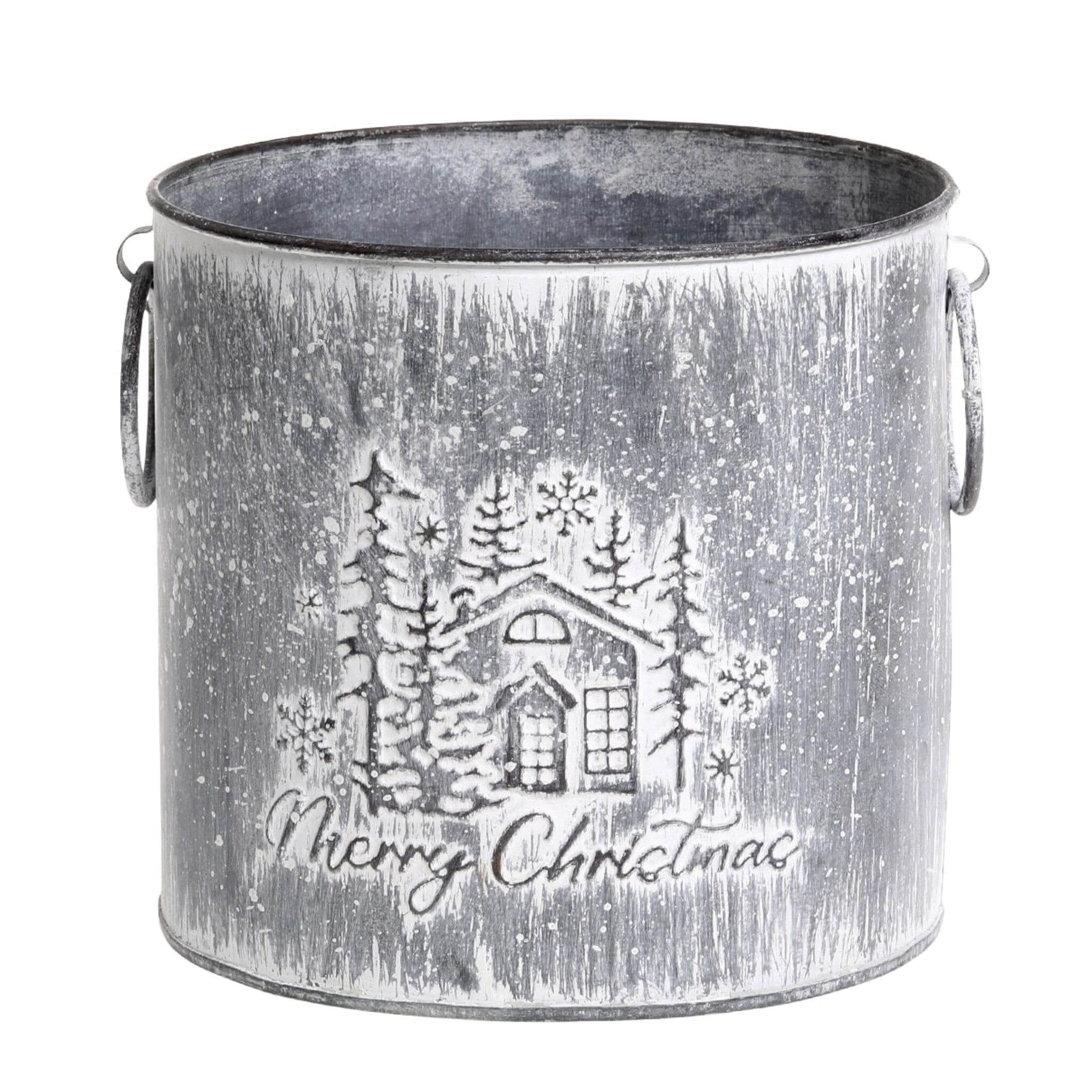 Winterlicher Blumentopf Merry Christmas, antique zink Höhe 16, Ø 15 cm