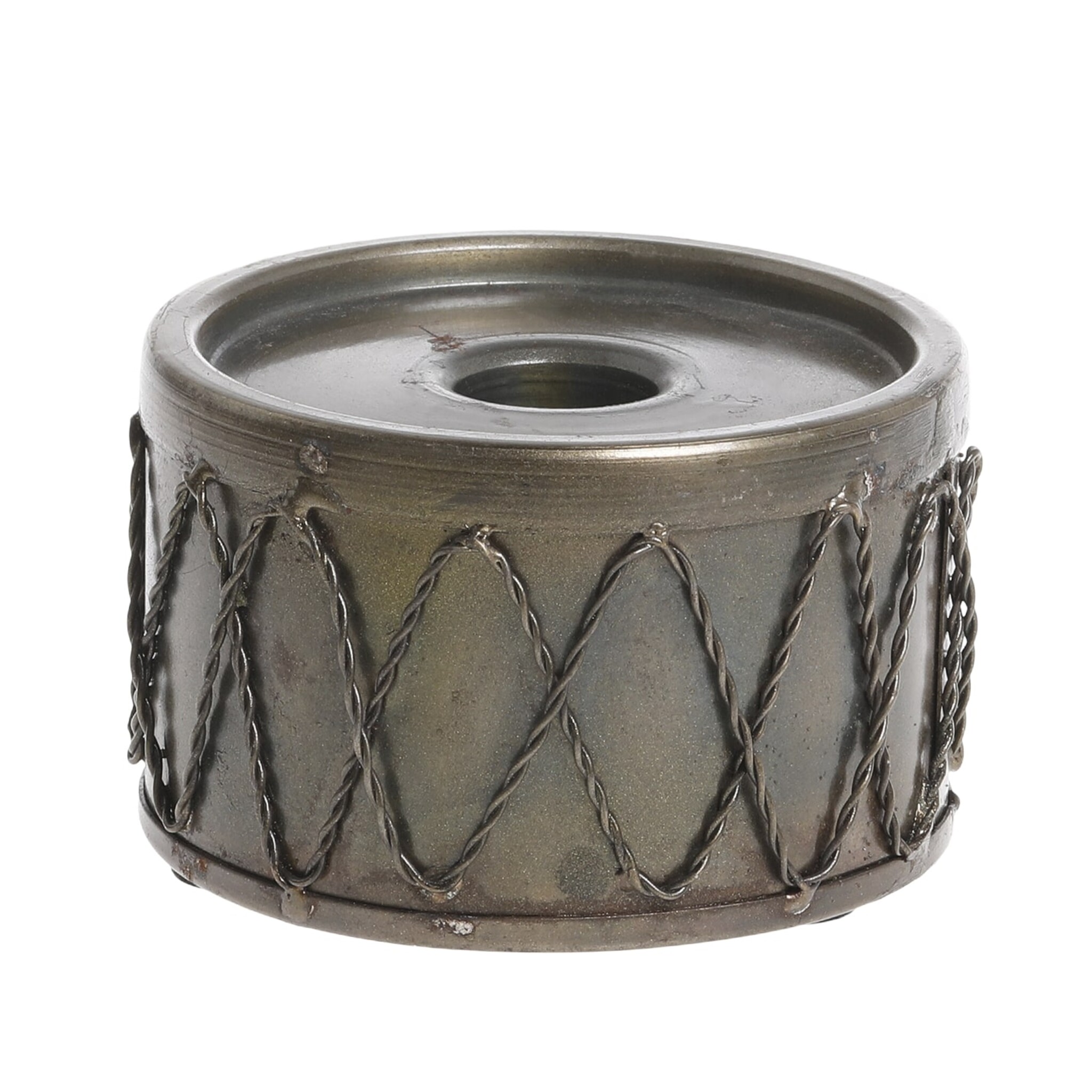 Winterlicher Kerzenständer aus Eisen, antique messing Höhe 7, Ø 9 cm