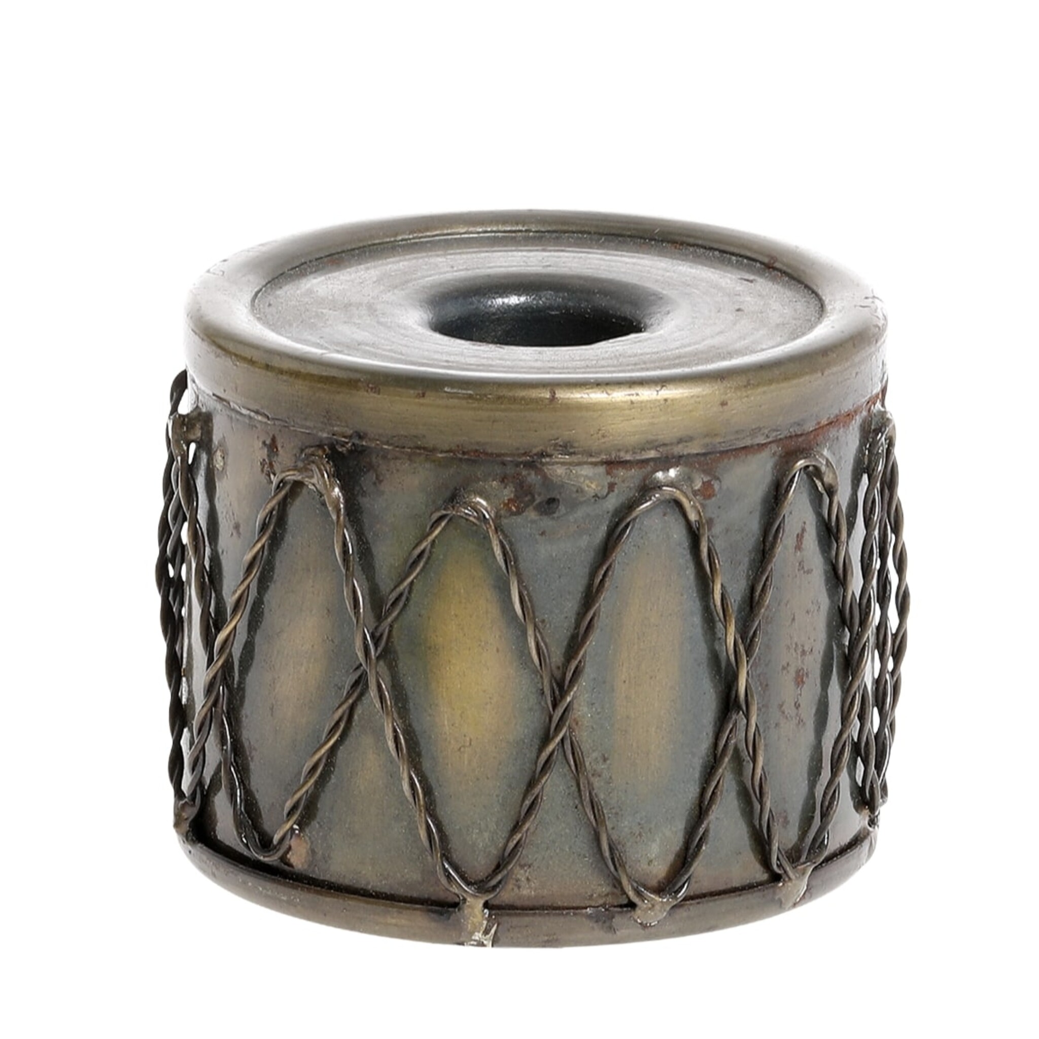 Winterlicher Kerzenständer aus Eisen, antique messing Höhe 5,5, Ø 7 cm