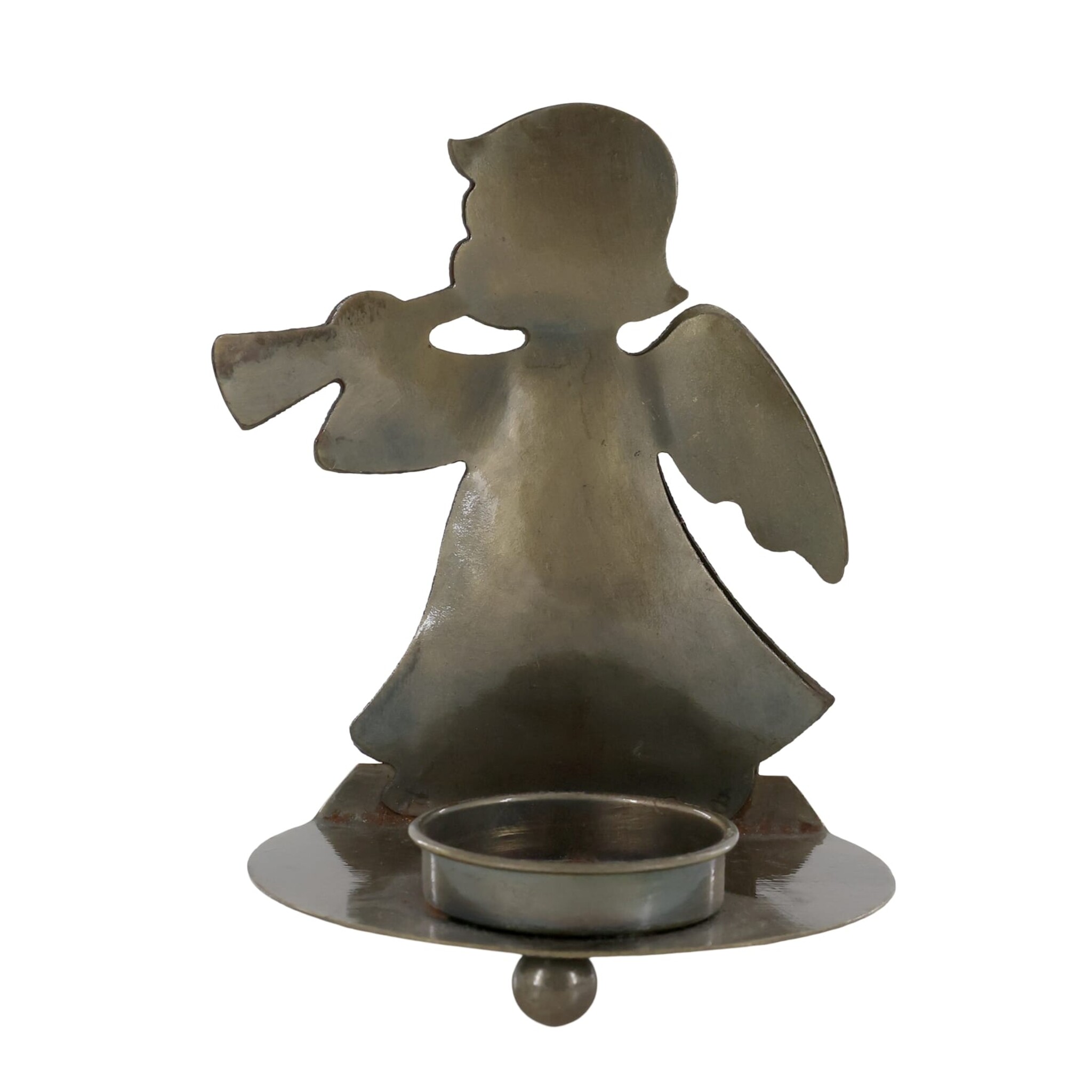 Winterlicher Teelichthalter mit Engel, antique messing 