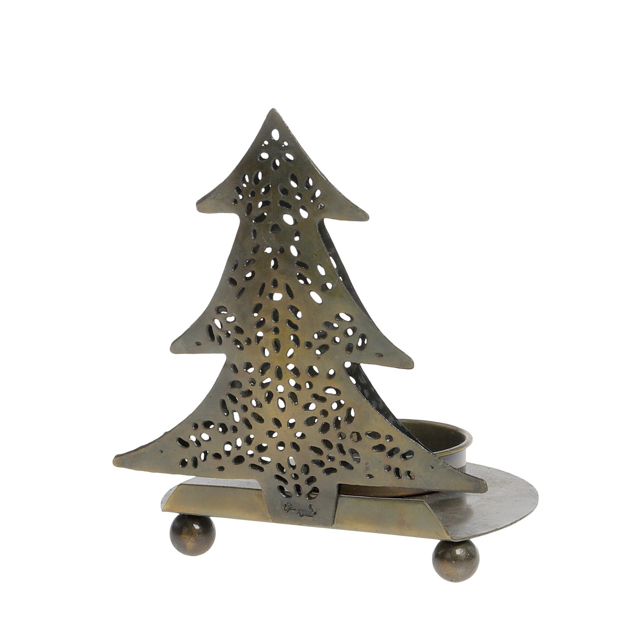 Winterlicher Teelichthalter Weihnachtsbaum, antique messing Höhe 11, Länge: 9, Breite: 7 cm