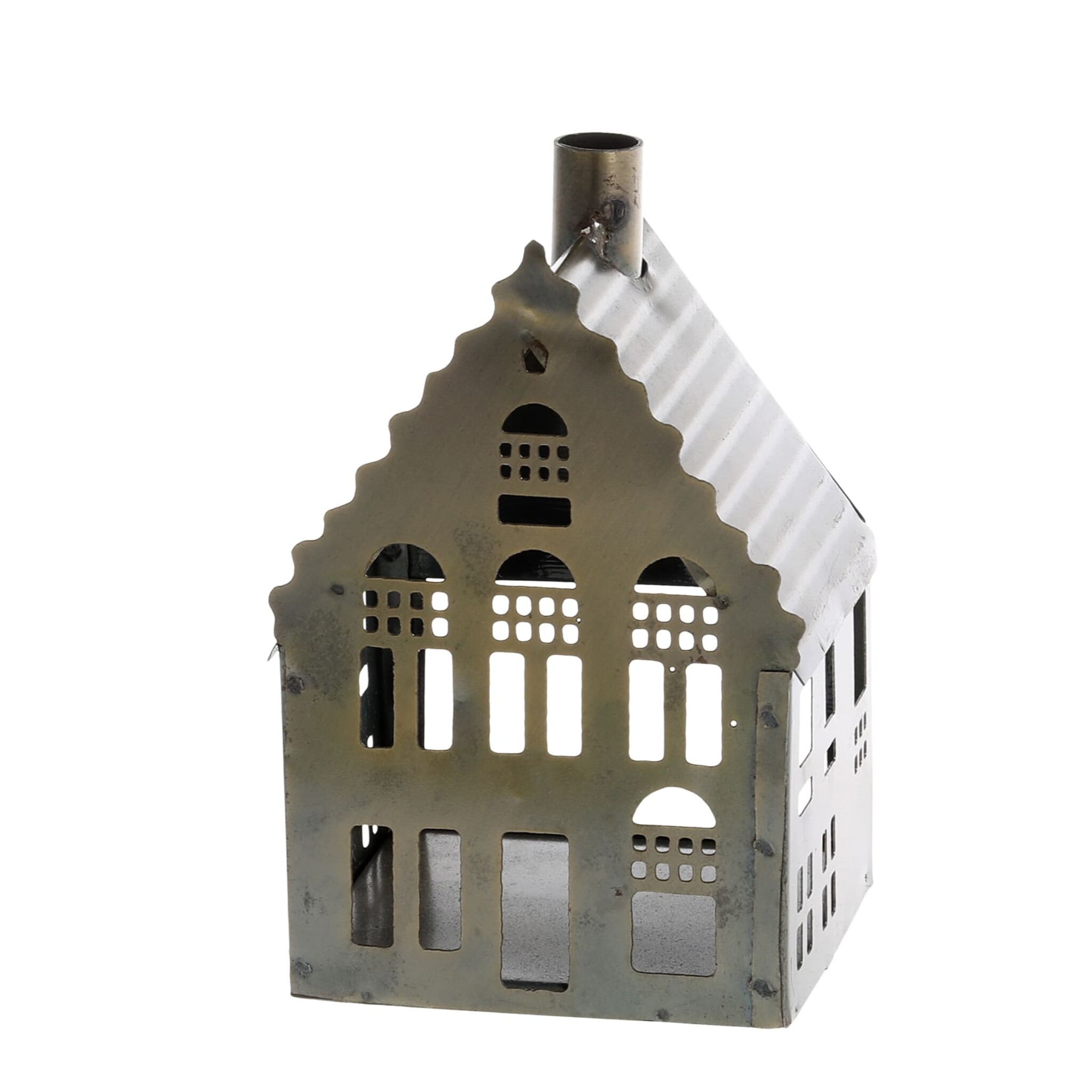 Winterliches Lichthaus, antique messing Höhe 12,5, Länge: 7,5, Breite: 7,5 cm