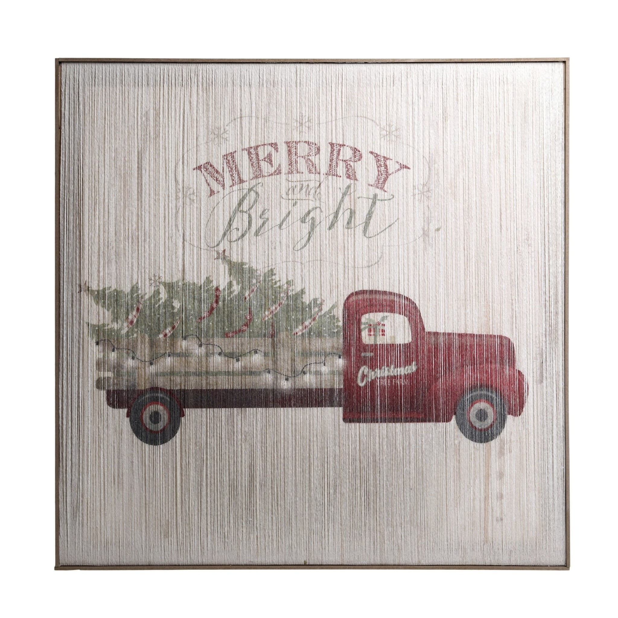 Winterliches Wandbild mit Transporter und LED Lichtern, natur