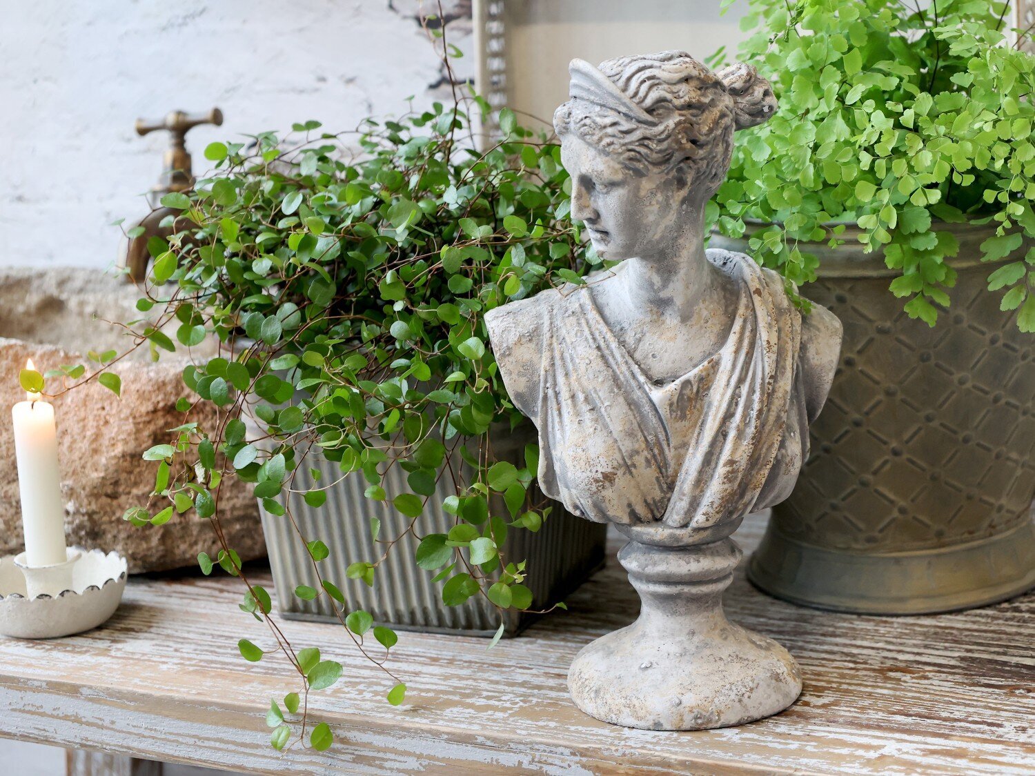 Pflanztopf Büste Mädchen Aus Zement – Grau, Shabby-Look, Ca. 14x19 Cm, Für Deko Oder Bepflanzung