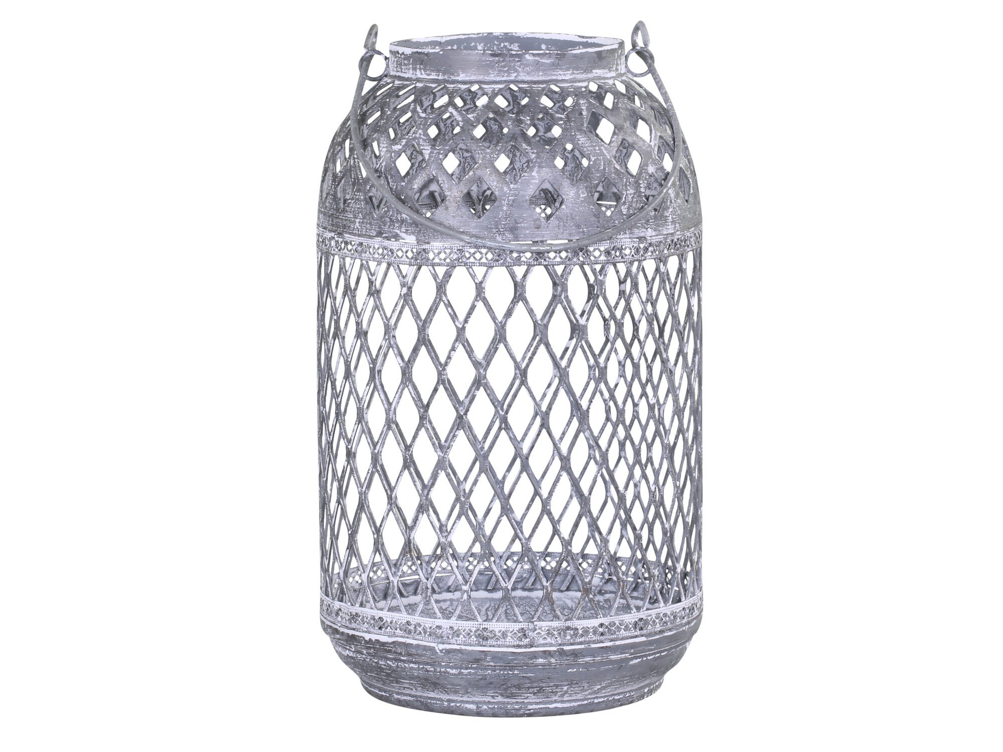 Zink Laterne mit Muster, grau Höhe 24, Ø 14 cm