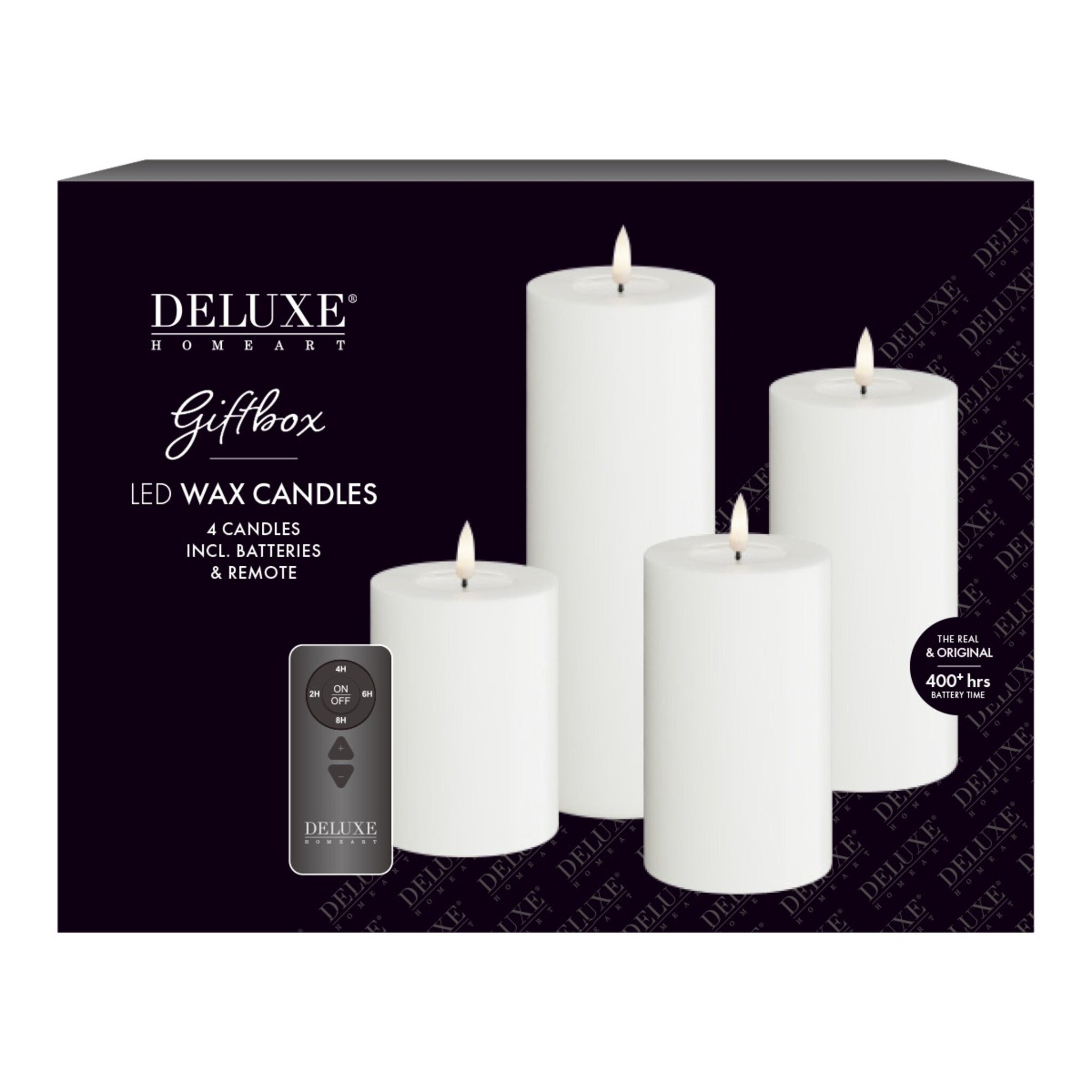 Geschenkbox LED Blockkerzen Set mit Fernbedienung, weiss 