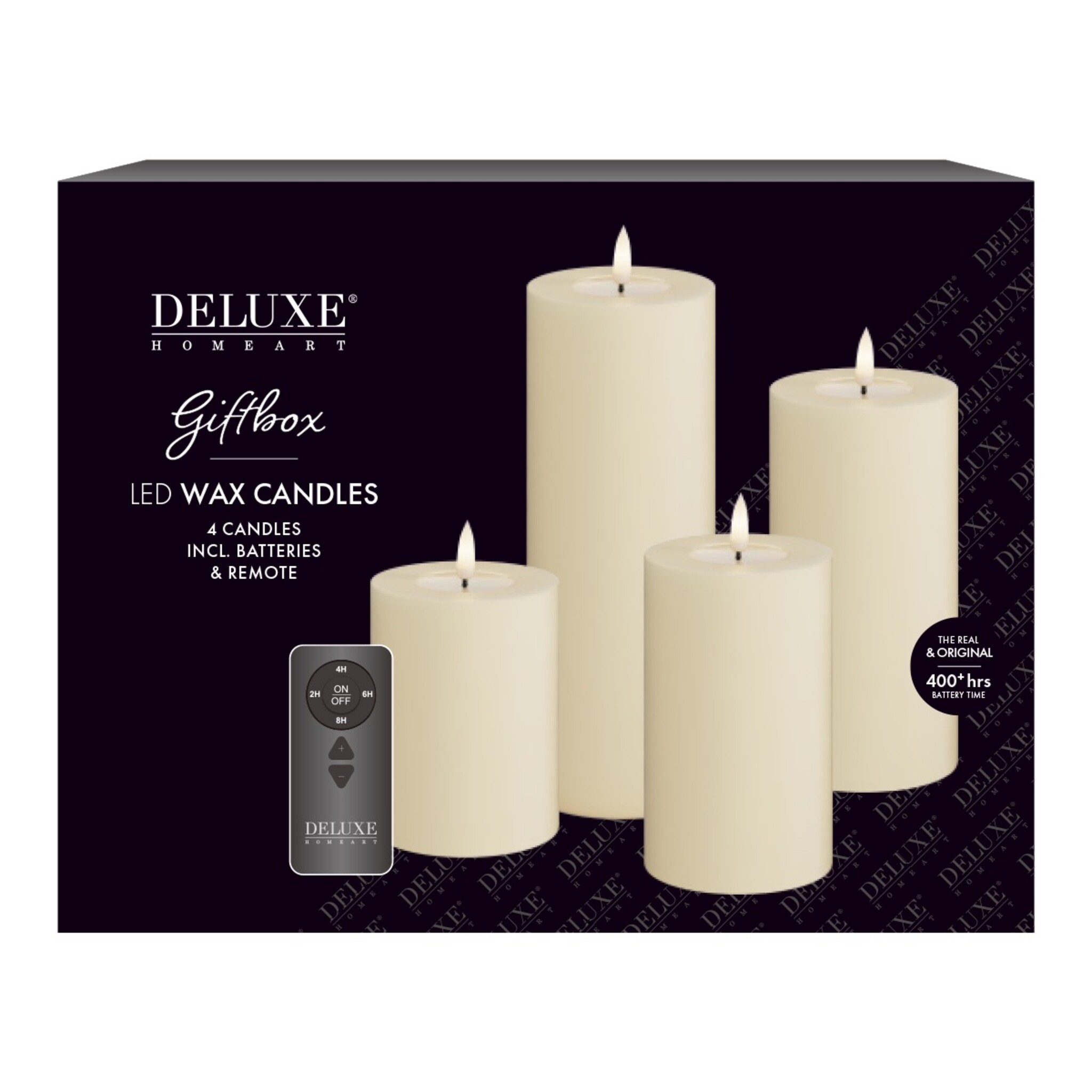 Geschenkbox LED Blockkerzen Set mit Fernbedienung, cream 