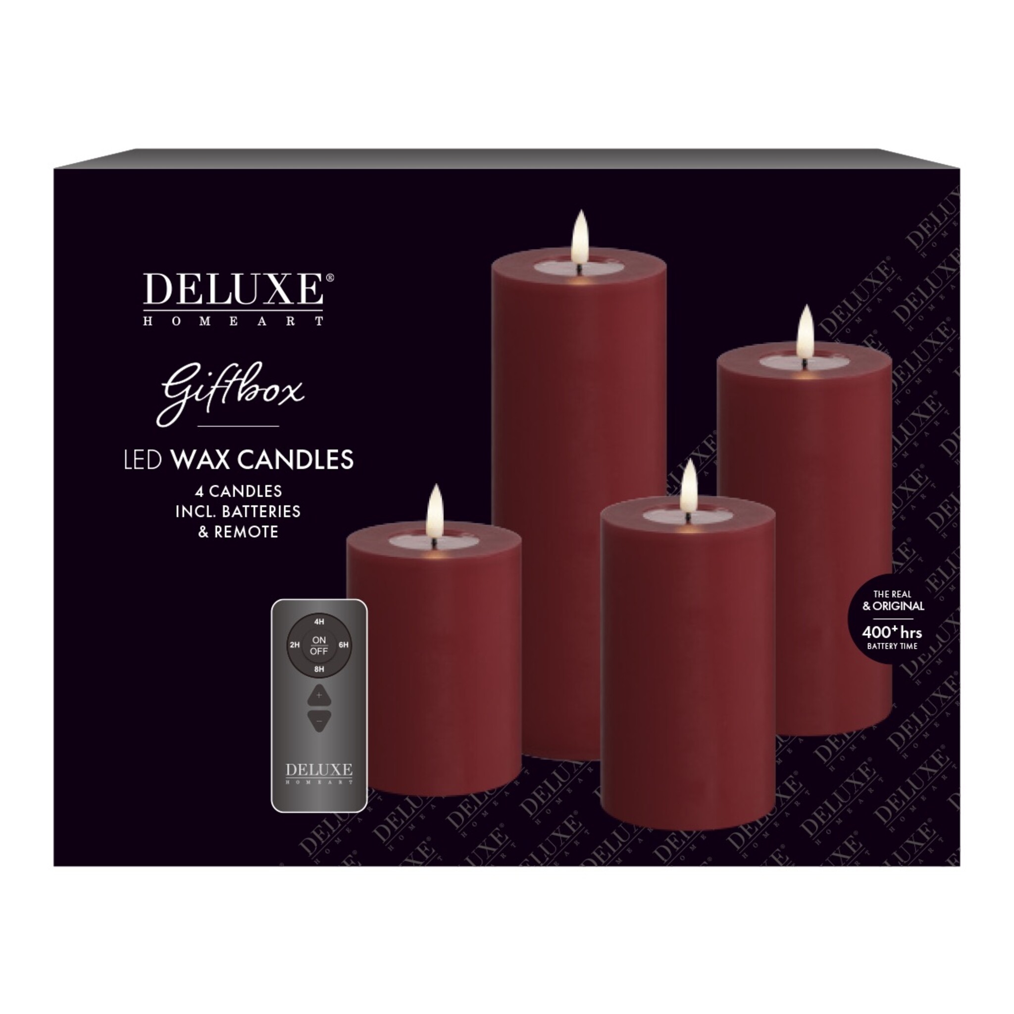 Geschenkbox LED Blockkerzen Set mit Fernbedienung, rot 