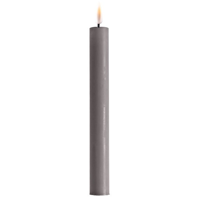 LED 2er Set Stabkerze Real Flame, grau 24 cm, Ø 2,2 cm