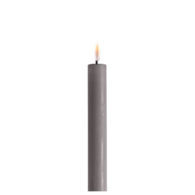 LED 2er Set Stabkerze Real Flame, grau 15 cm, Ø 2,2 cm