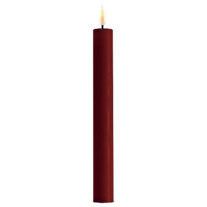 LED 2er Set Stabkerze Real Flame, bordeaux 24 cm, Ø 2,2 cm