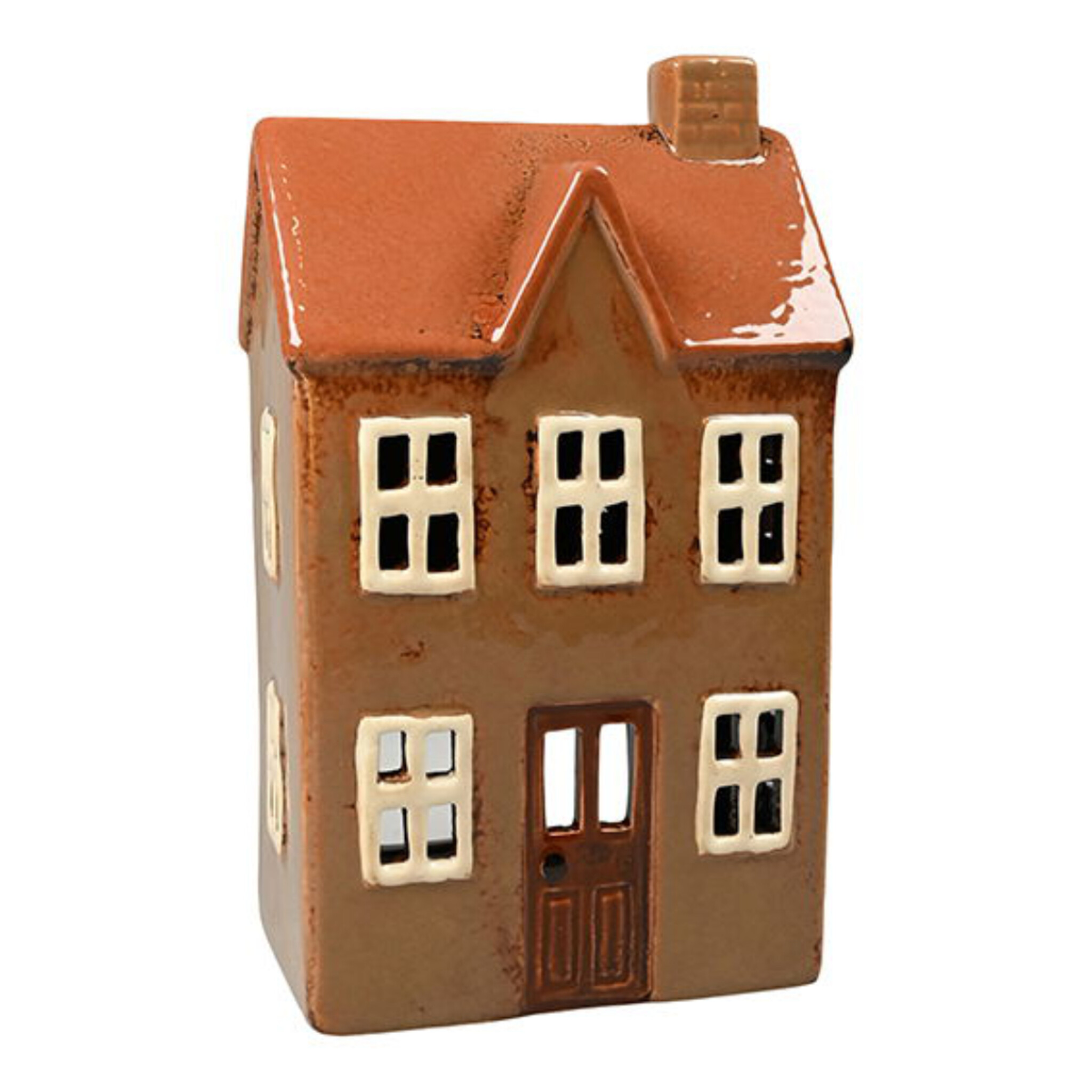 Braunes Keramikhaus für Teelicht, braun 