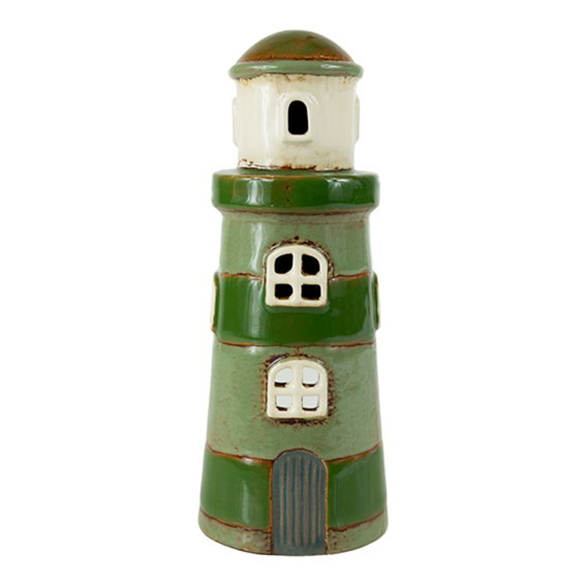 Keramikhaus Teelicht Lichthaus Leuchttum, grün 18 cm, Ø 7 cm