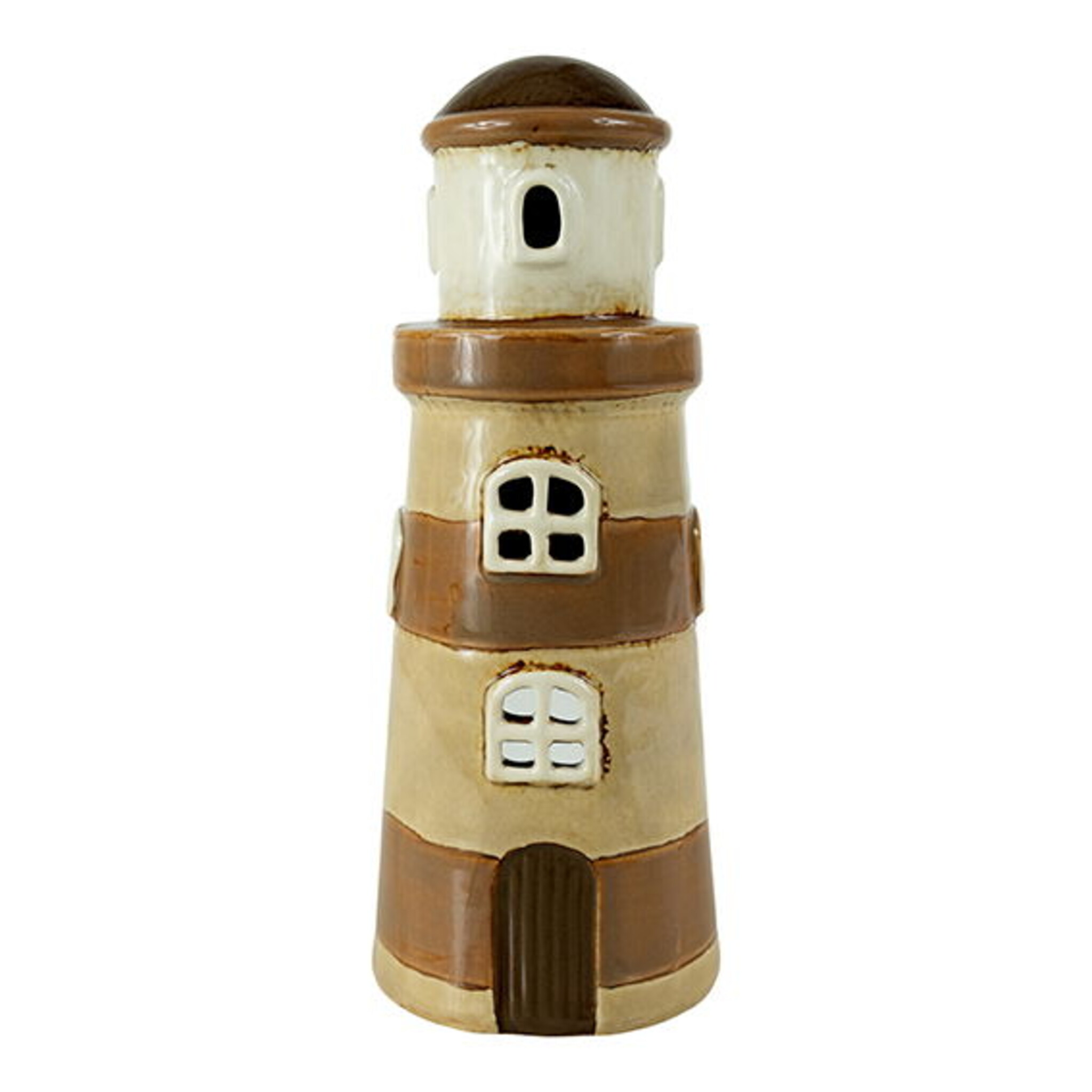 Keramikhaus Teelicht Lichthaus Leuchttum, braun 18 cm, Ø 7 cm