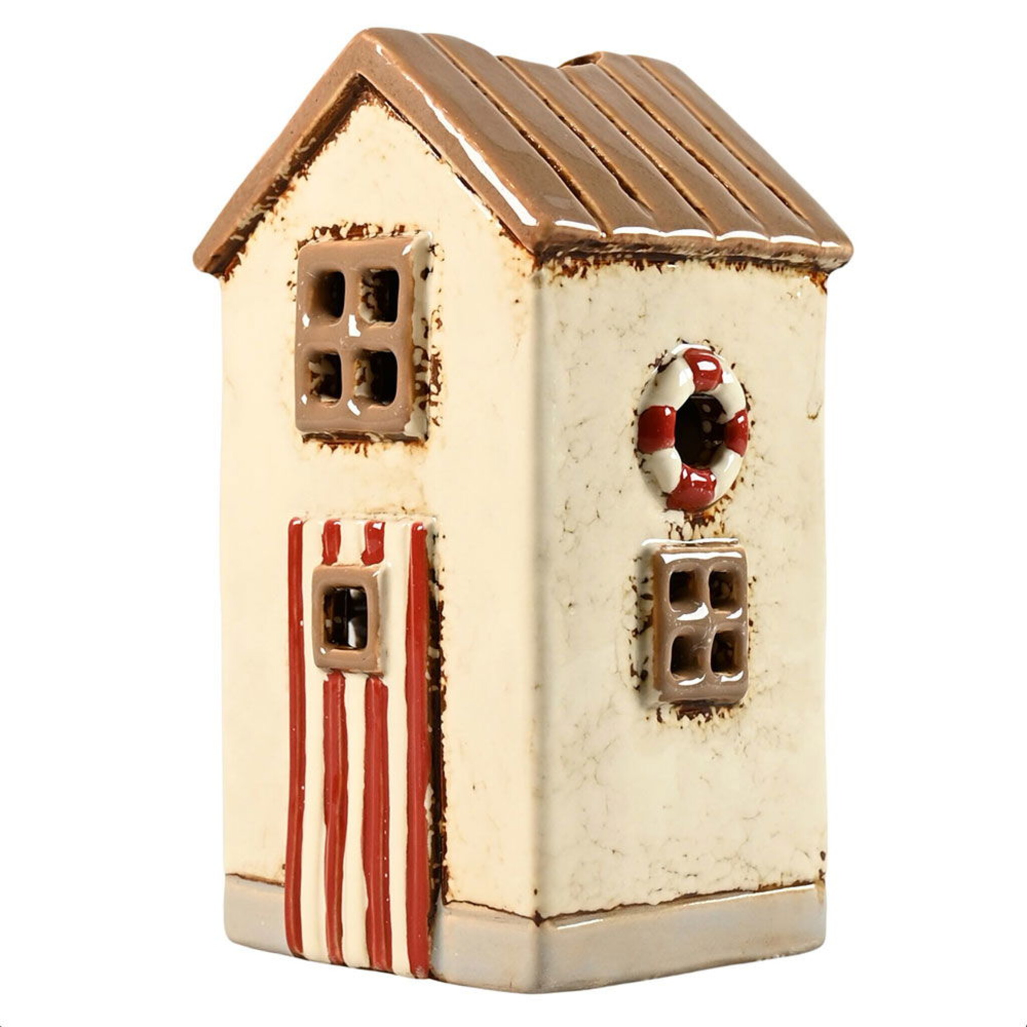 Lichthaus Keramikhaus Strandhütte creme-rot, creme 