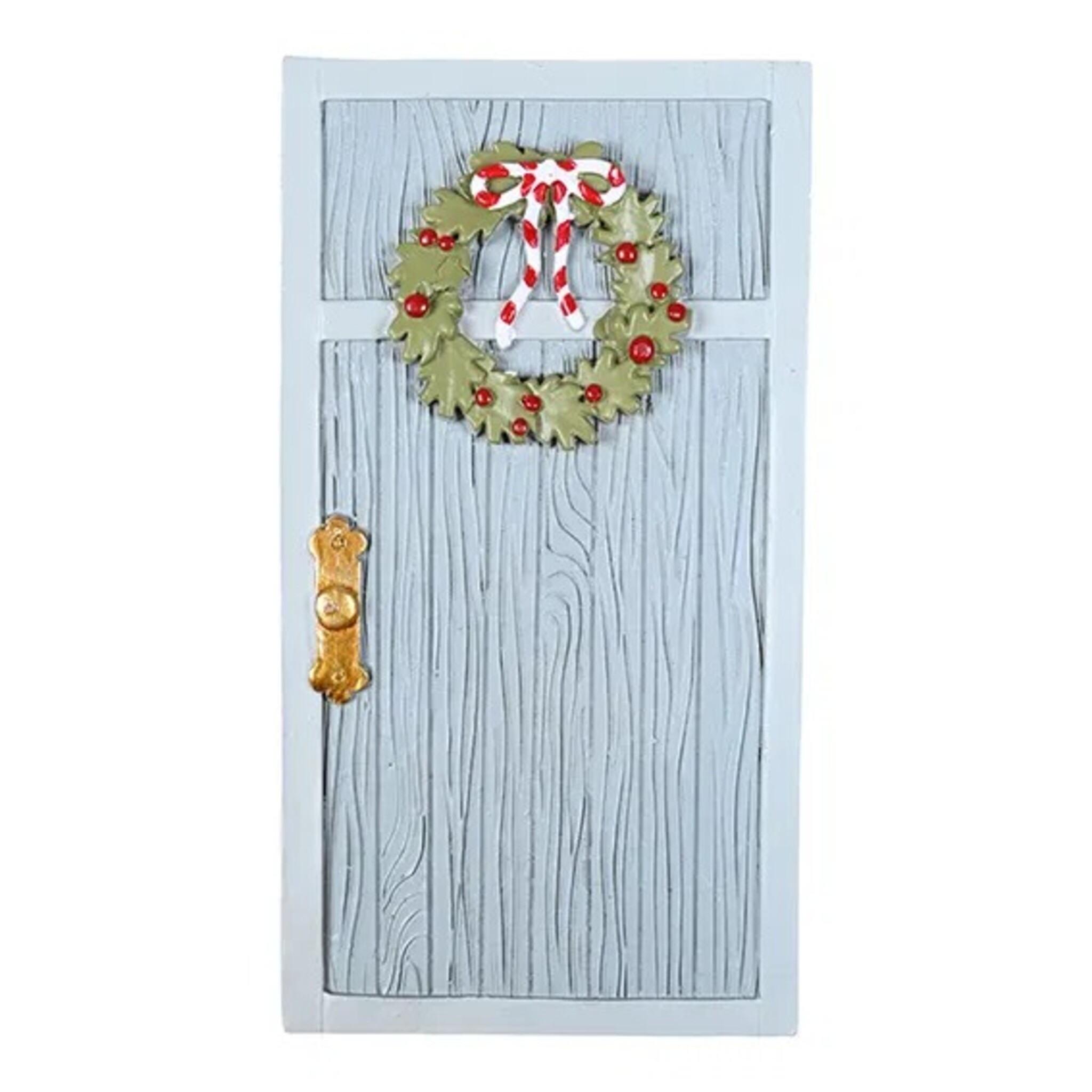 Wichteltür hellgrau mit Kranz, hellgrau 