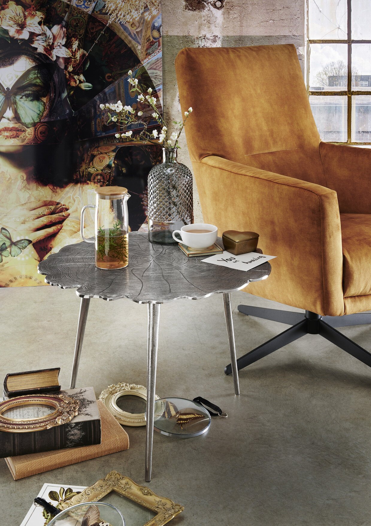 Beistelltisch Tree aus Aluminium, silber 