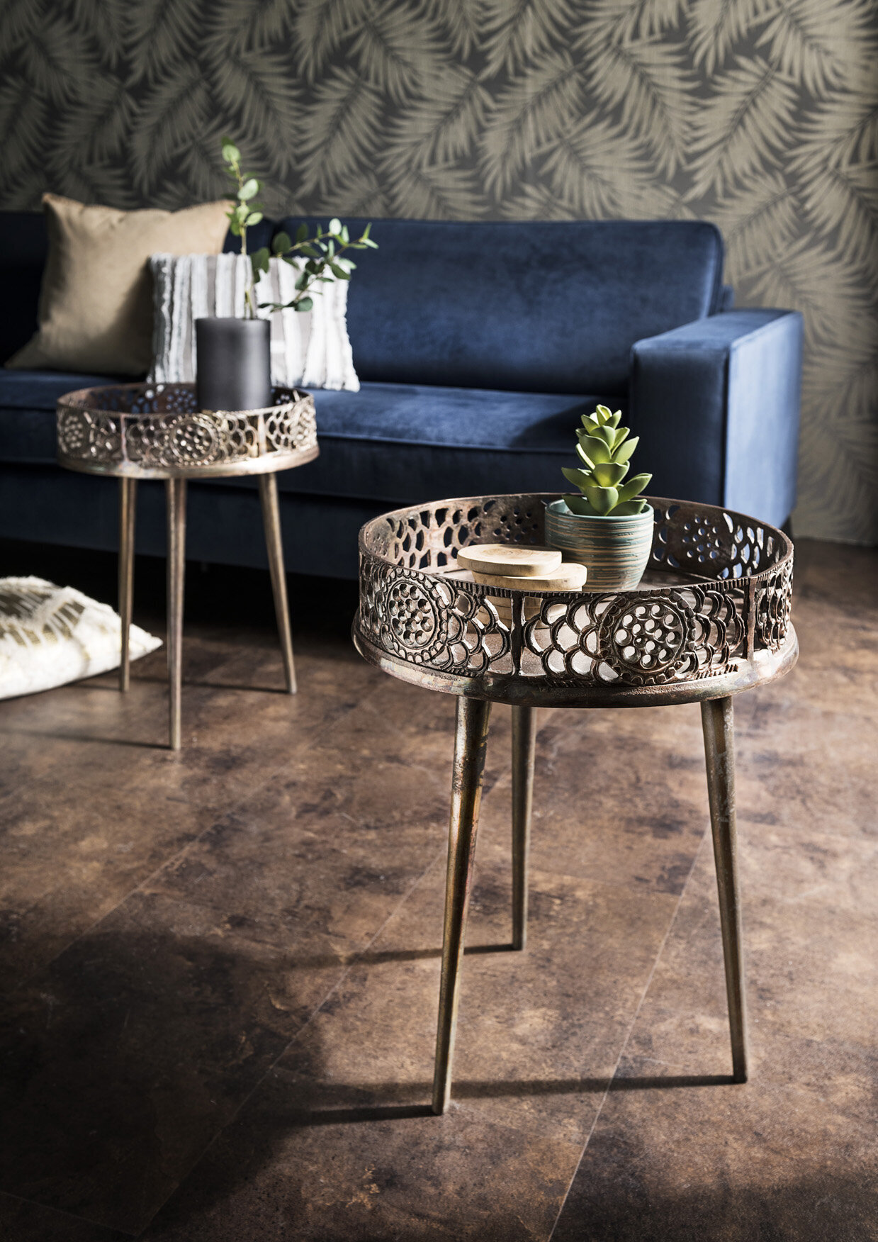 Beistelltisch Zoe aus Aluminium, braun Ø/H: ca. 50 x 54 cm