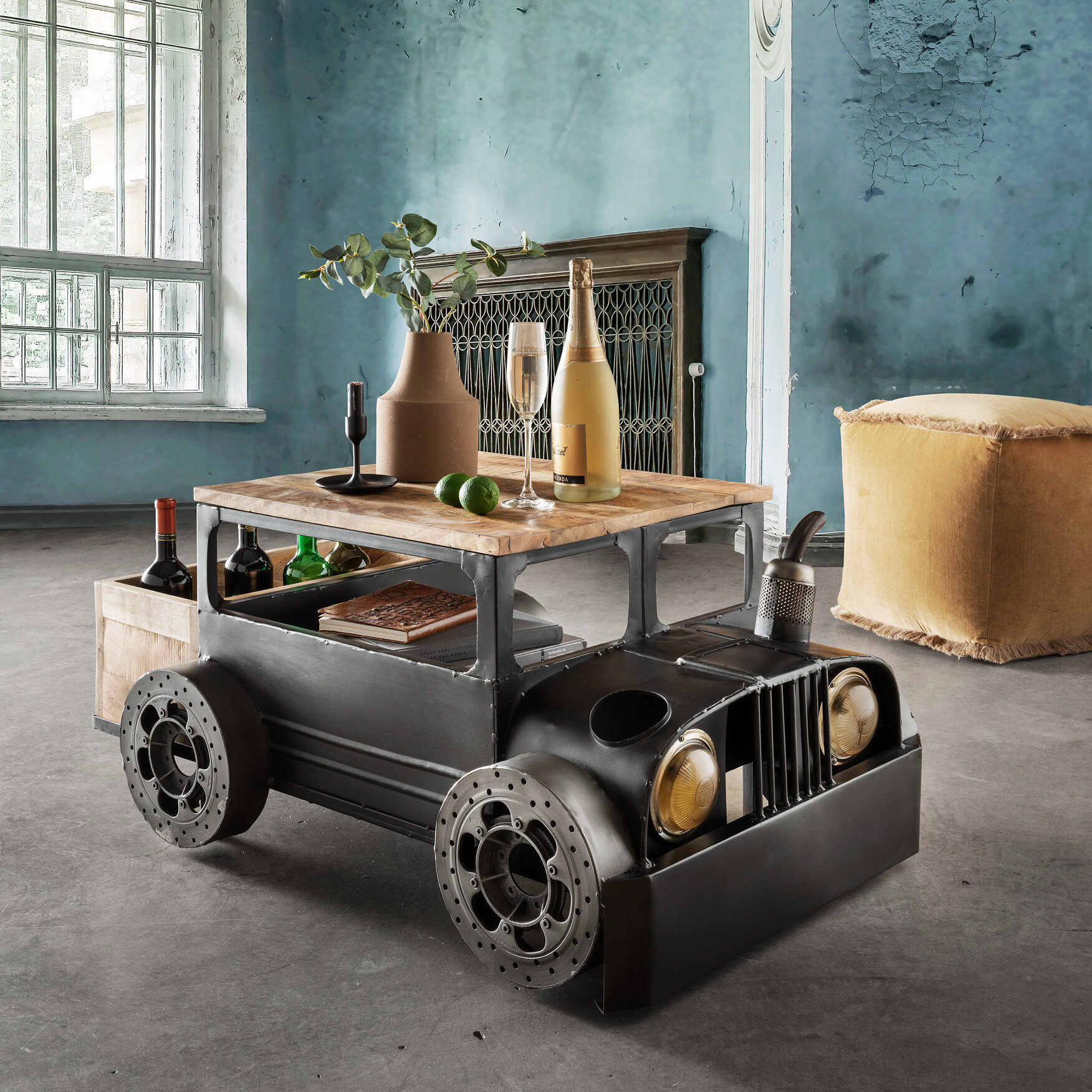 Couchtisch Truck in Metall Vintage, schwarz