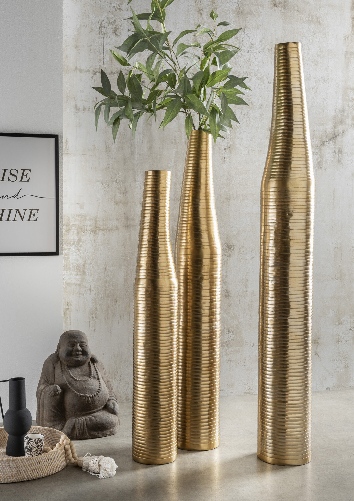 Deko Pflanzsäule Flower 3 Aluminium, gold 