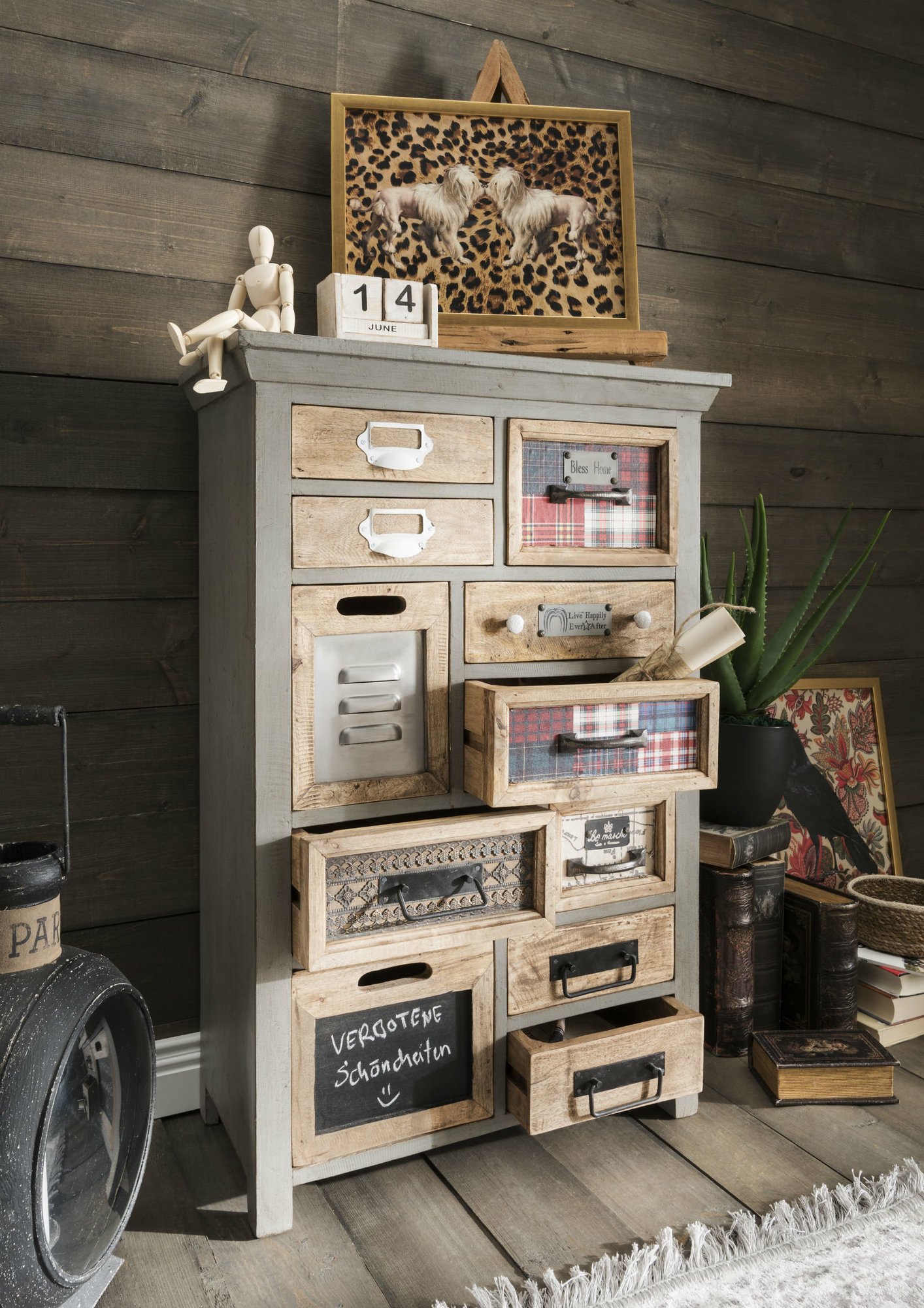 Unikat-Hochkommode Country, grau 