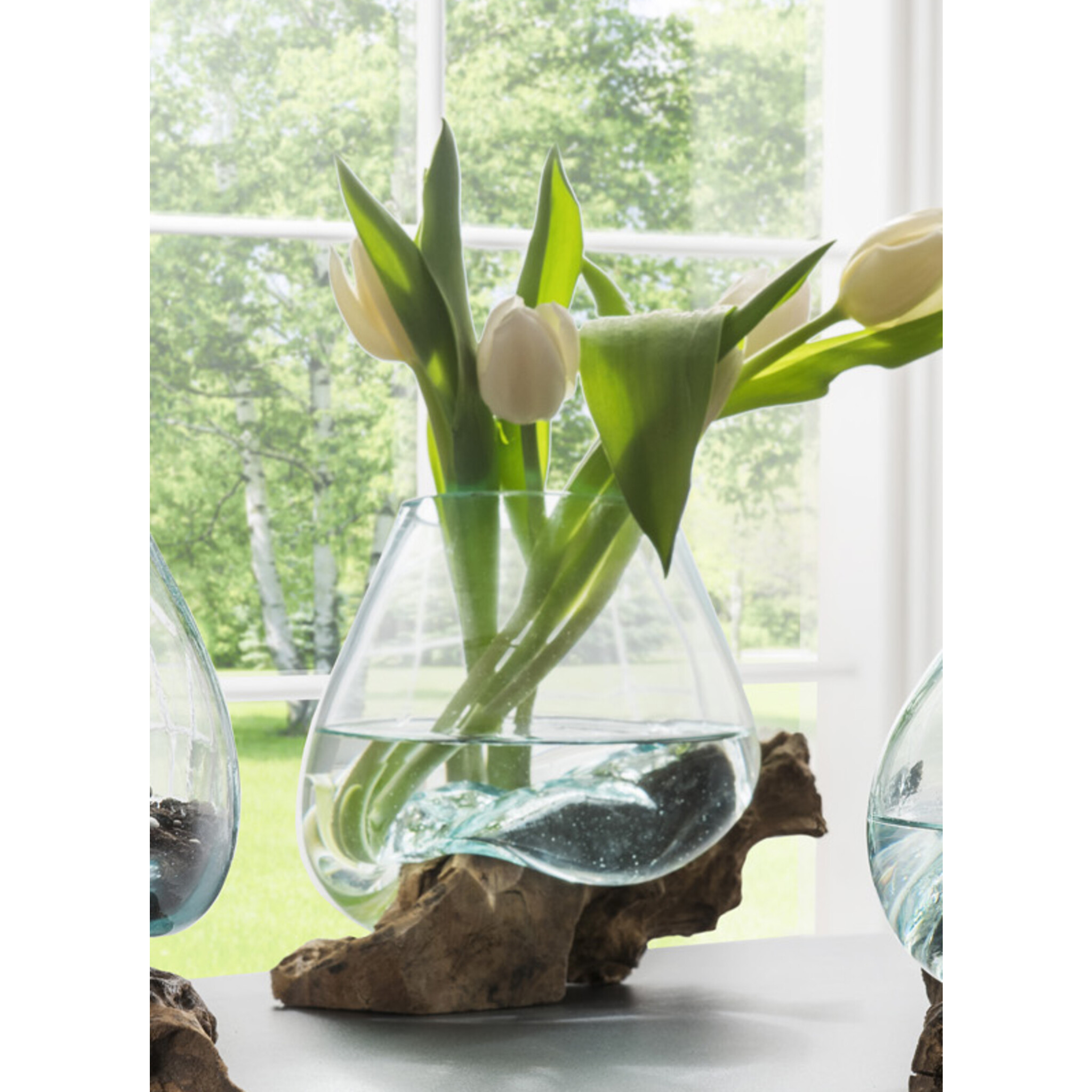 Unikat Teak-Dekowurzel mit Glasschale, natur 13 cm