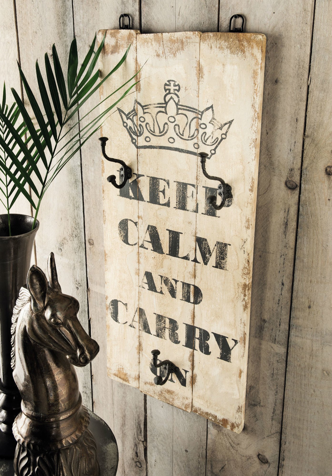 Vintage-Garderobenleiste, echtes Altholz, weiss 