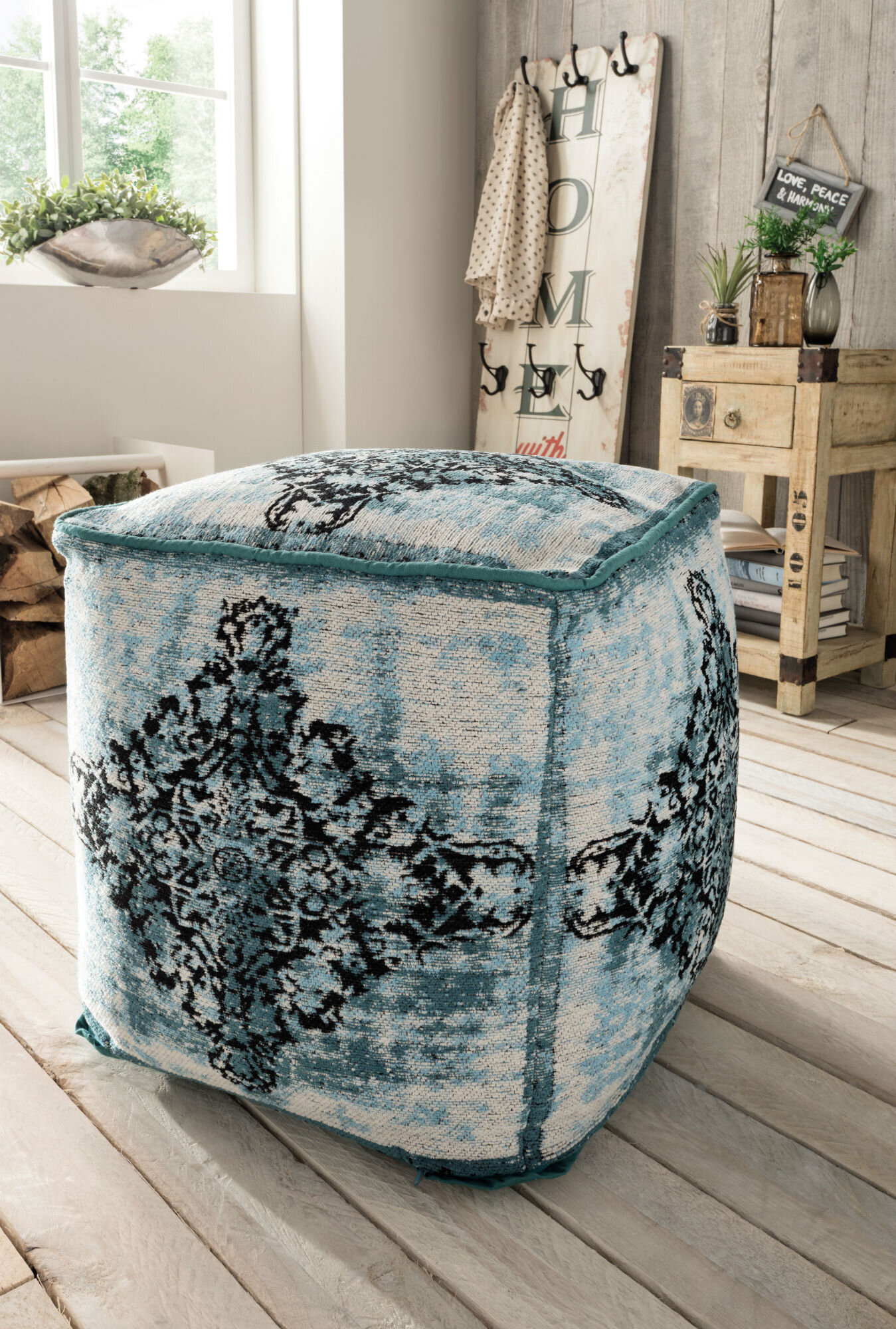Vintage-Sitzhocker ANTIQUITY, türkis 