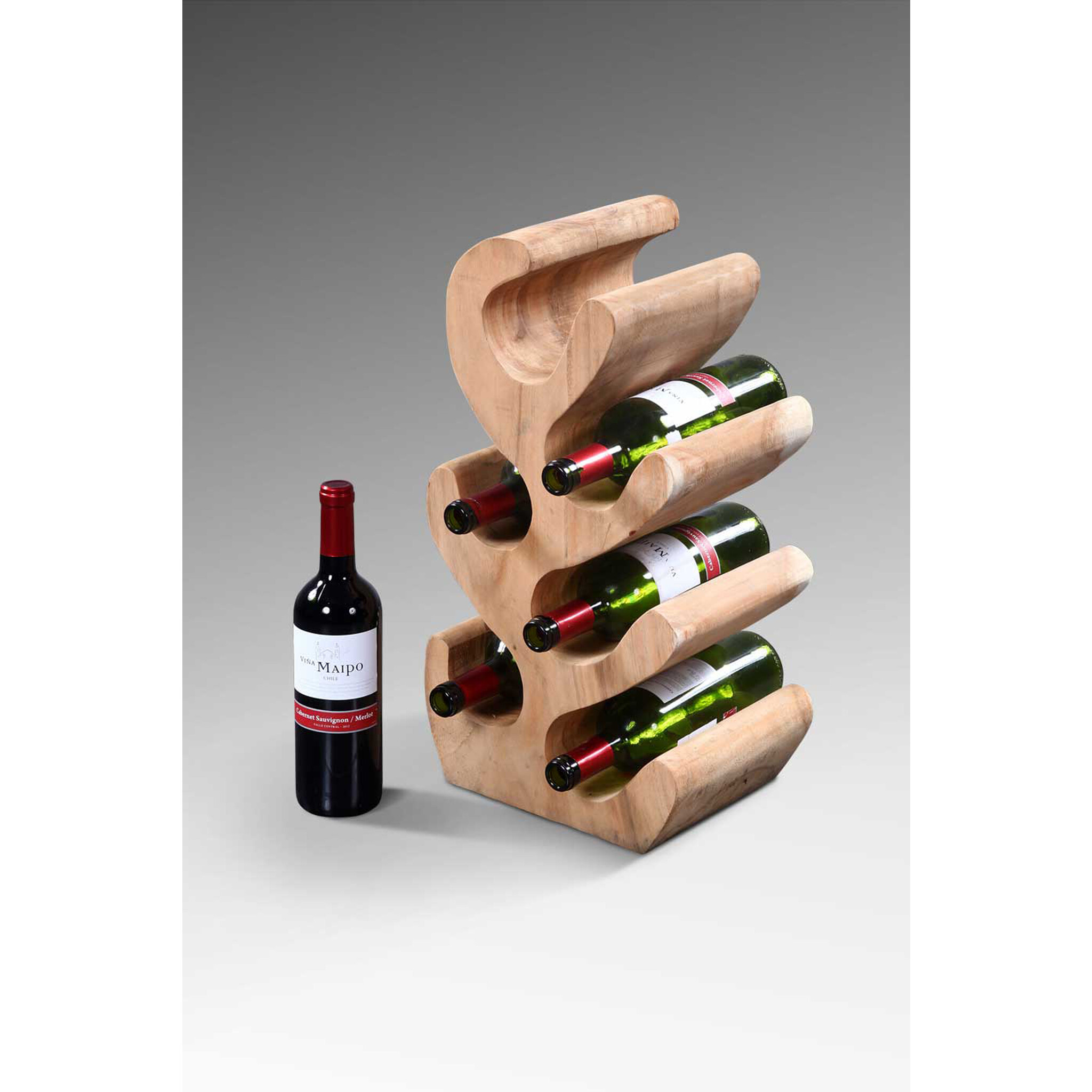 Weinregal für 6 Flaschen aus Suarholz, natur 