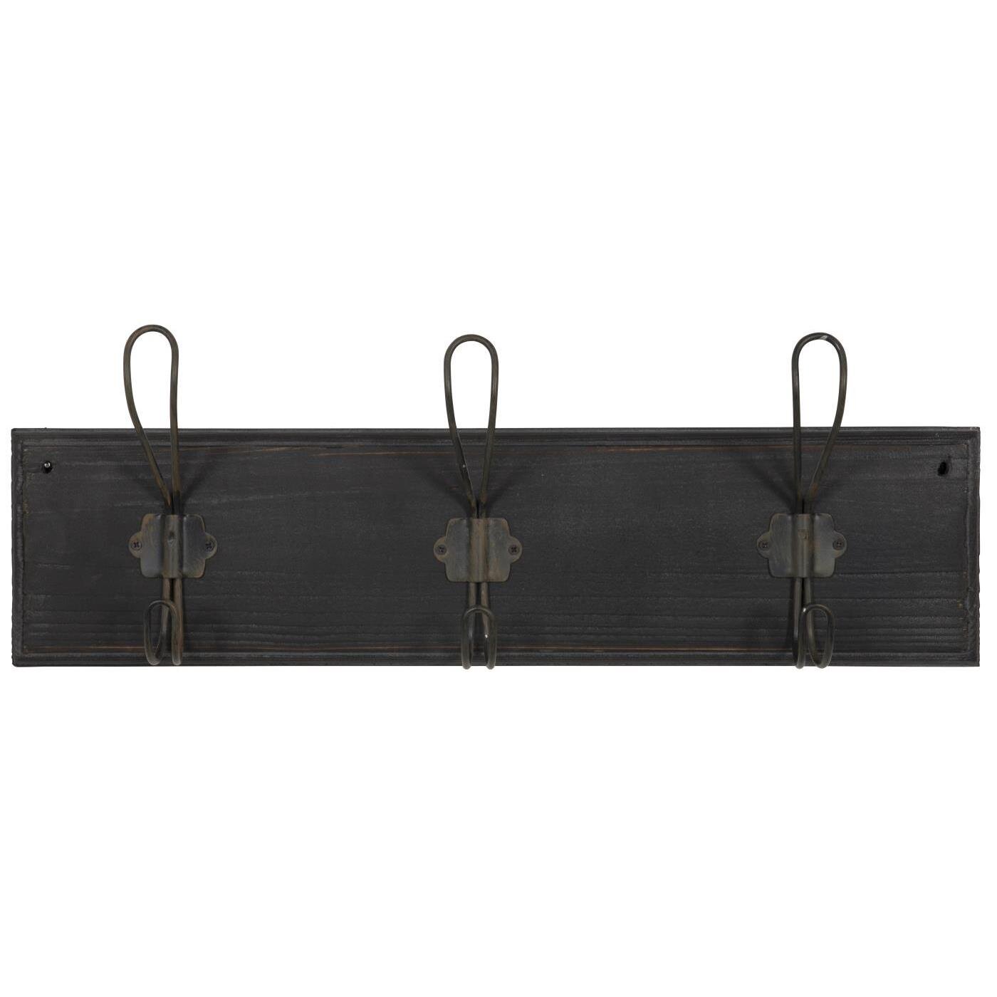 Garderobe Hakenleiste aus Holz und Metall, schwarz L45 x B6 x H16 cm