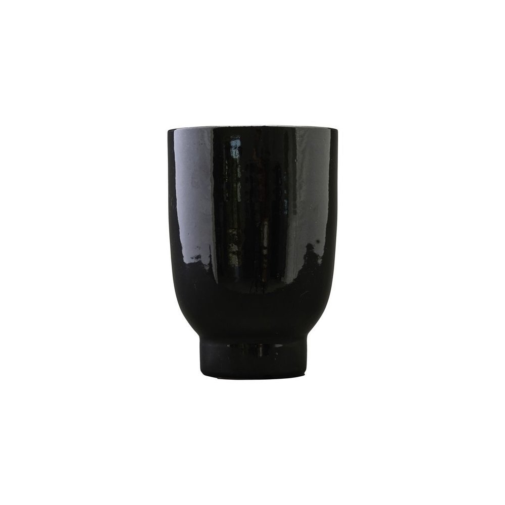 House Doctor Blumentopf Pflanzgefäß aus Ton, schwarz ∅ 15 cm, Höhe 22 cm