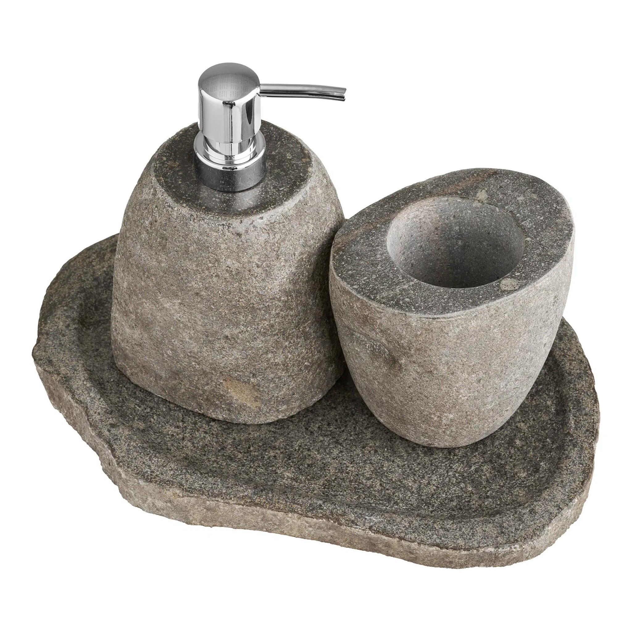 Gara Badezimmer Waschbecken Set, Seifenspender, Becher, natur 