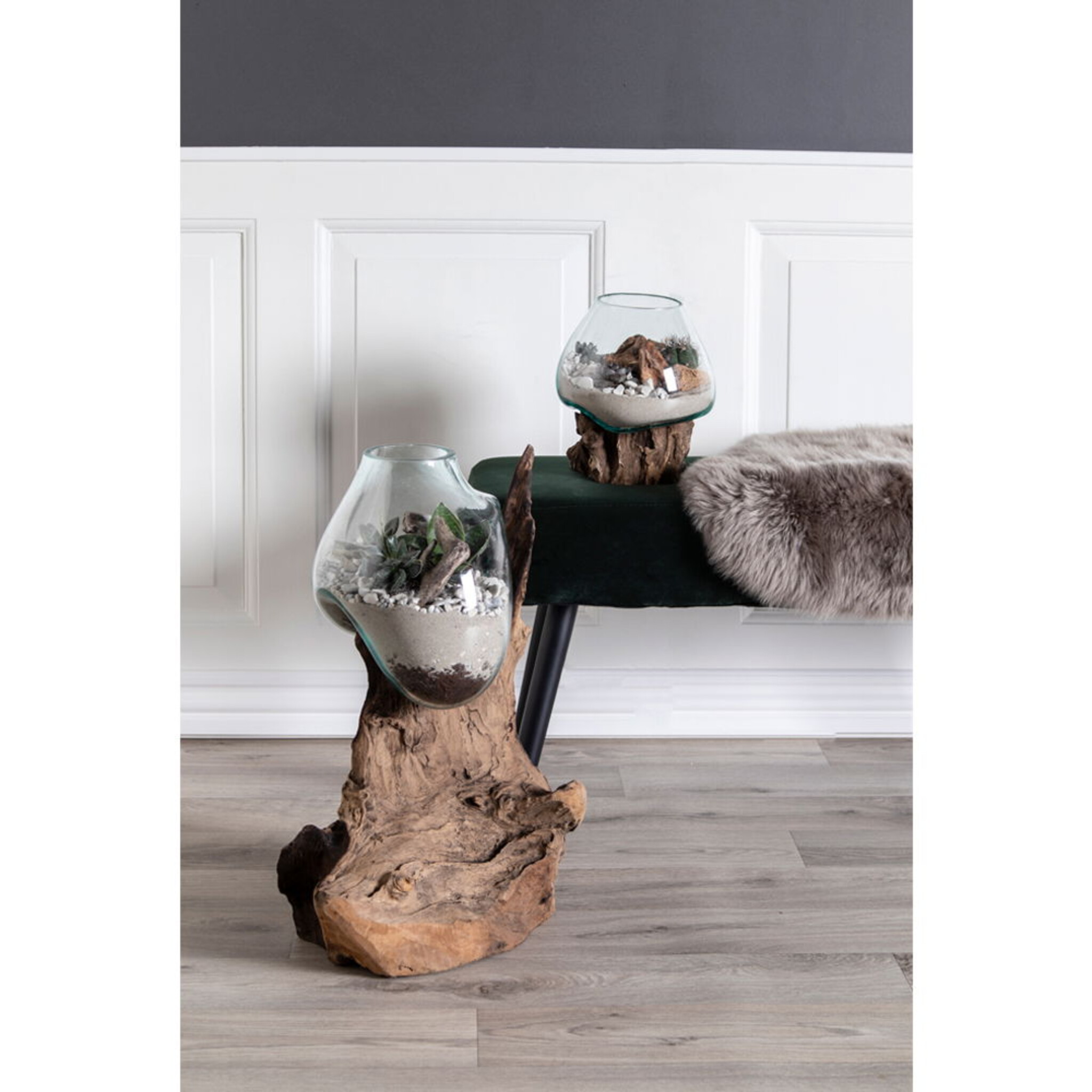 San Marino Waterdrop Bodenvase mit Teakholz-Wurzel, natur 