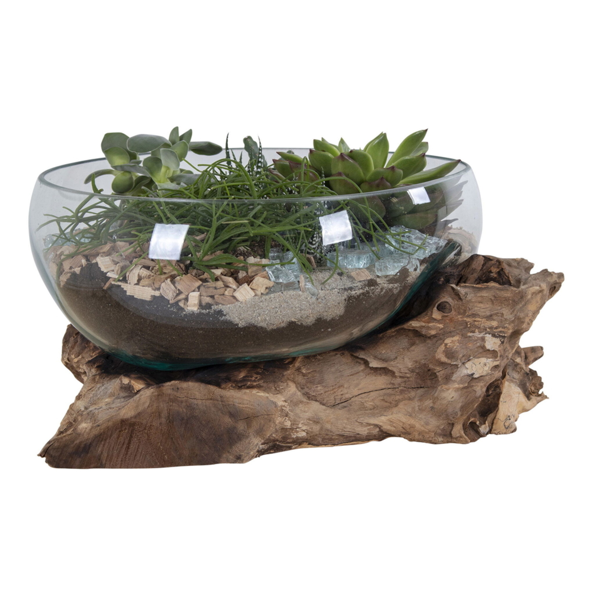 San Marino Waterdrop Teakholz Wurzel mit Glasschale 2, natur 