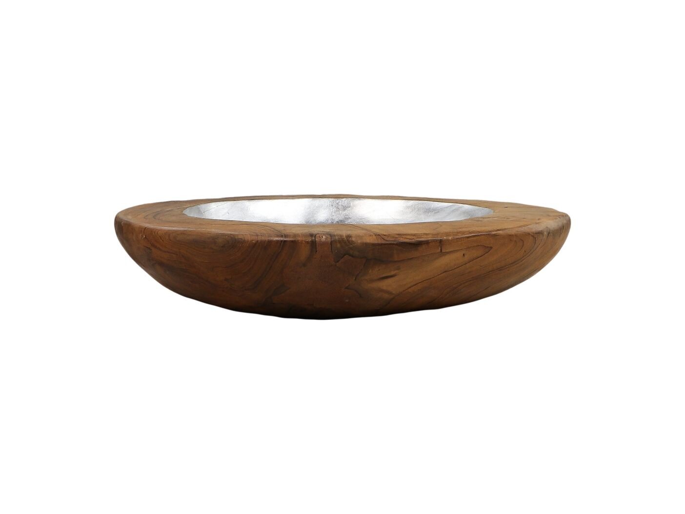 Obstschale Teakholz mit Aluminiumschale silber, natur ø 40x7cm