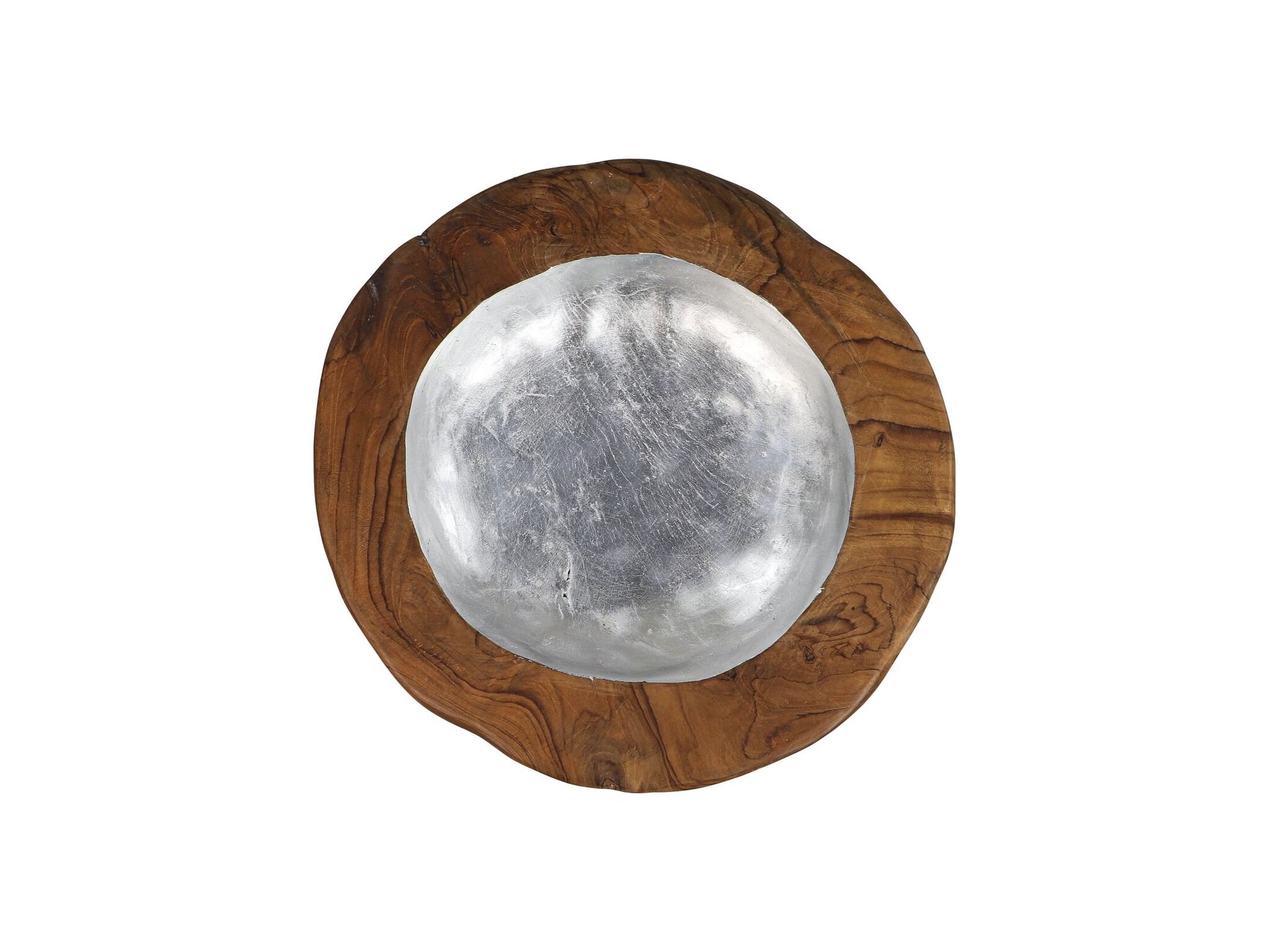 Obstschale Teakholz mit Aluminiumschale silber, natur ø 40x7cm