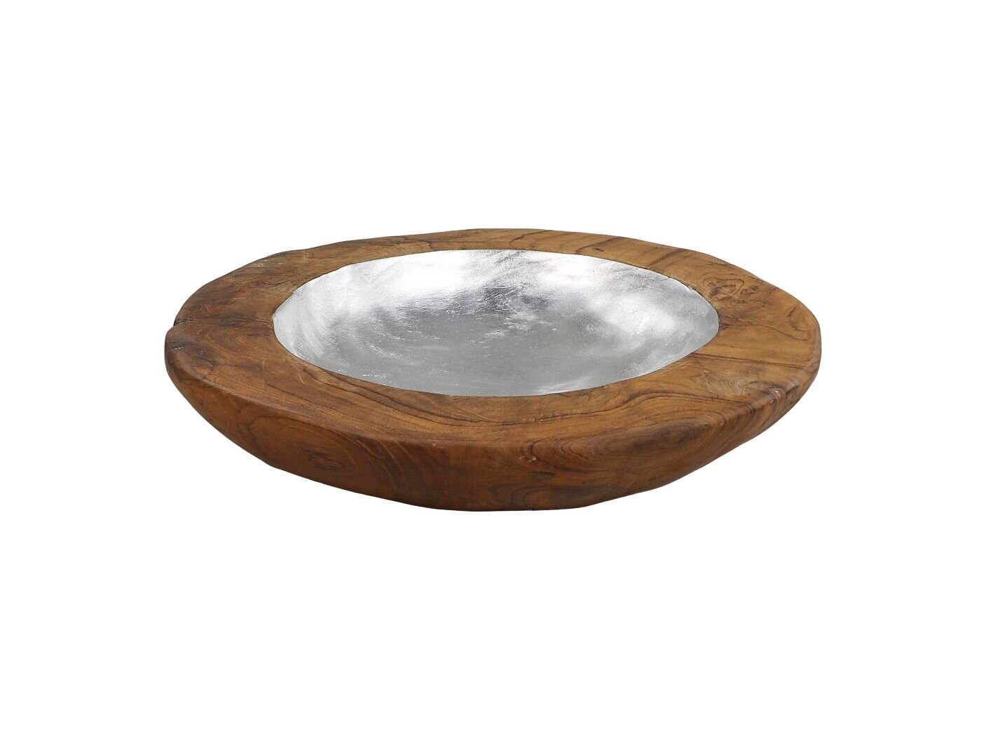 Obstschale Teakholz mit Aluminiumschale silber, natur ø 40x7cm