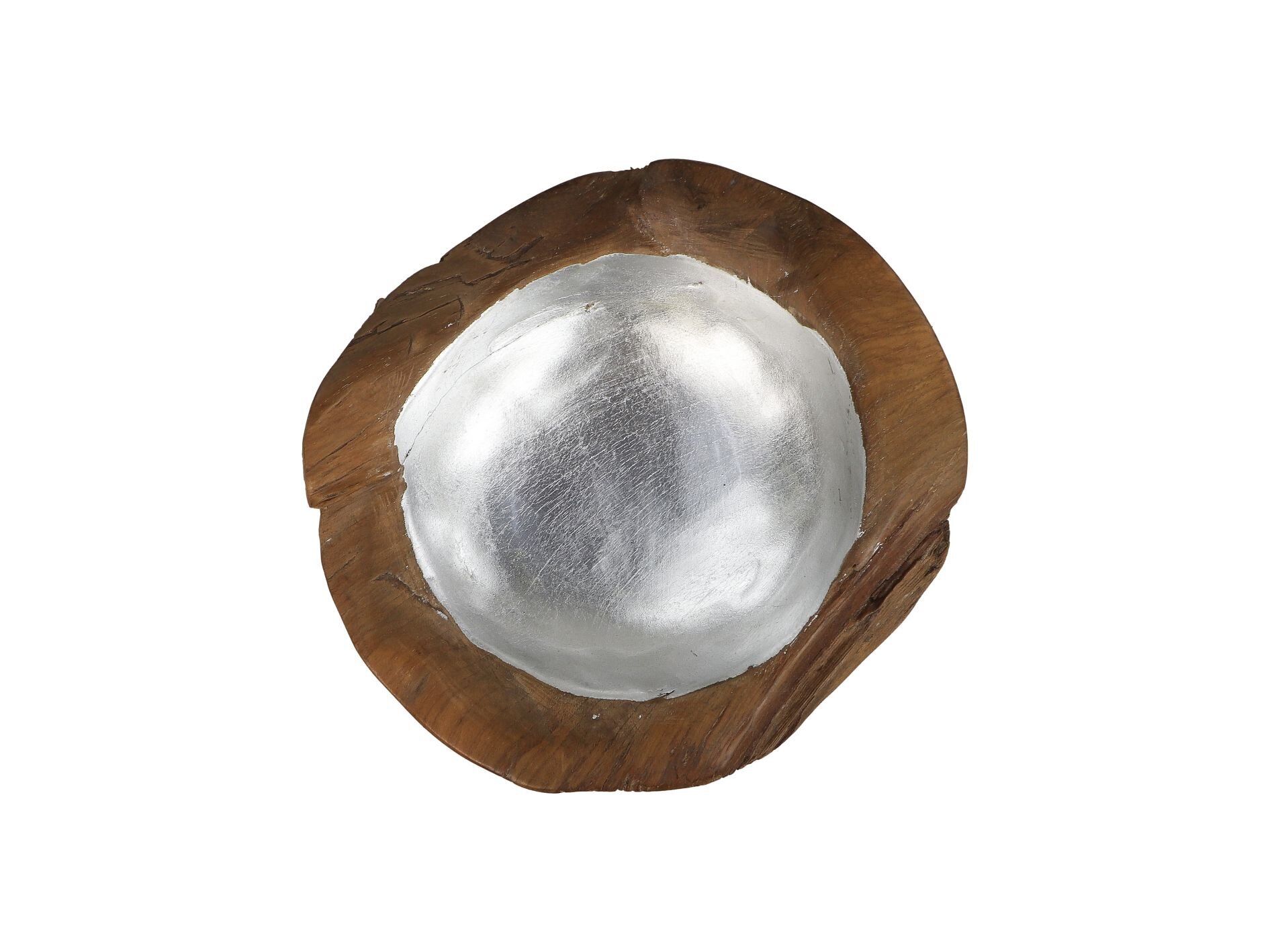 Obstschale Teakholz mit Aluminiumschale silber, natur ø 30x6 cm