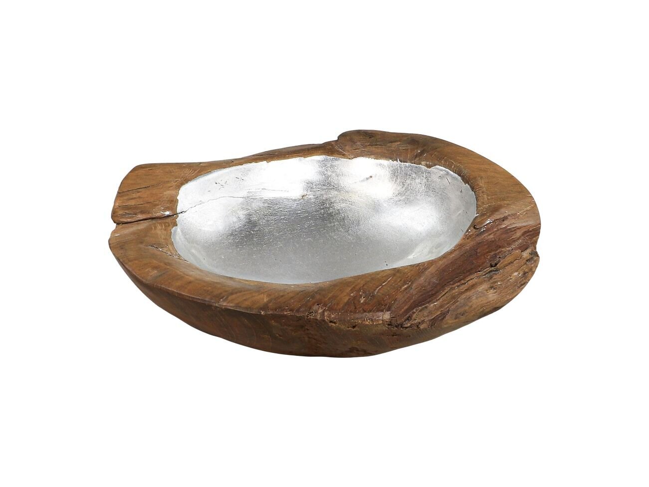 Obstschale Teakholz mit Aluminiumschale silber, natur ø 30x6 cm
