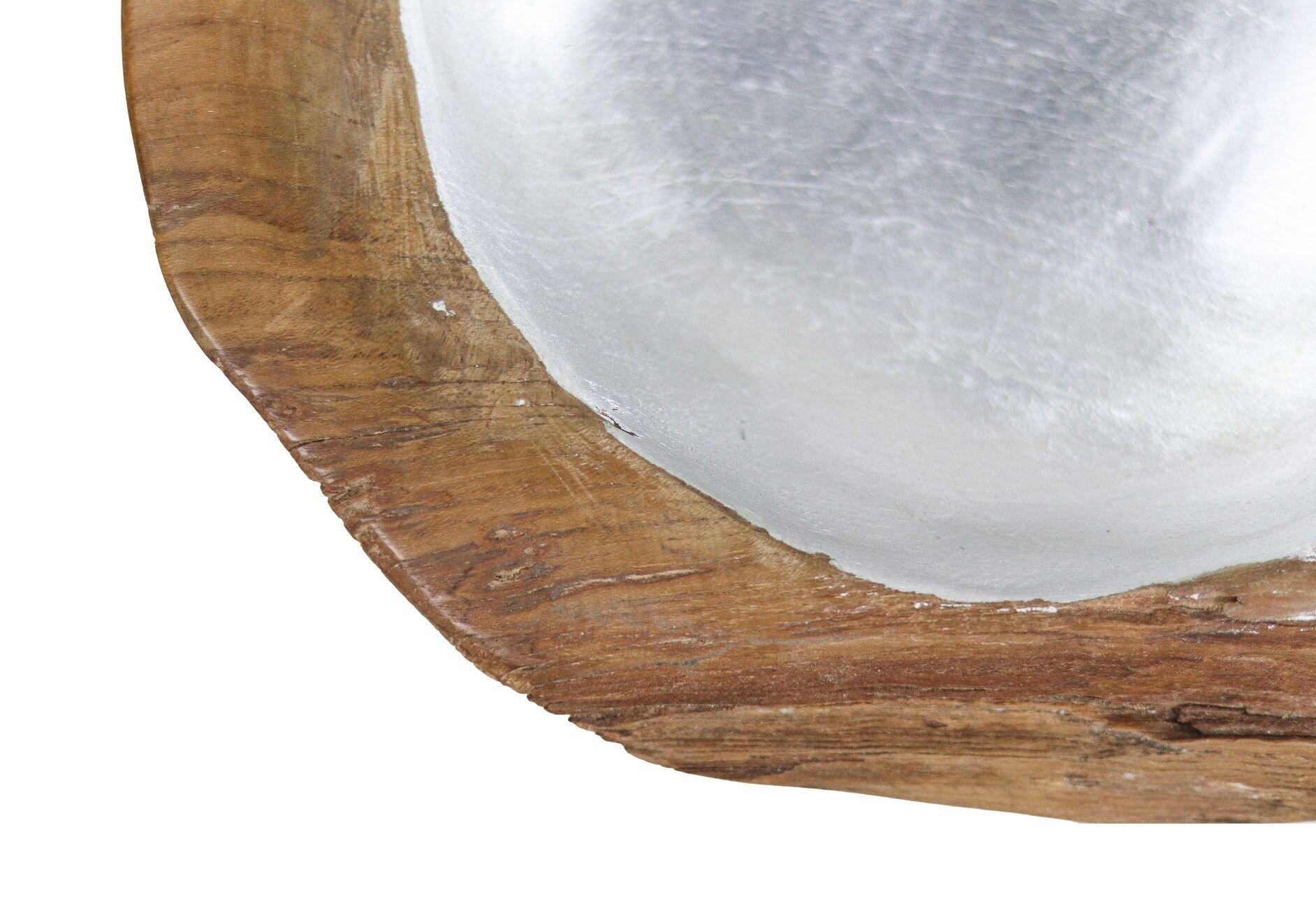 Obstschale Teakholz mit Aluminiumschale silber, natur