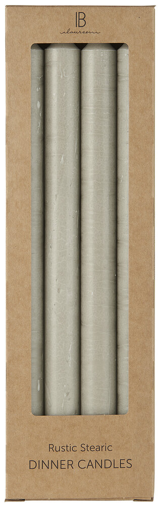 4 Dinner Candles, rustikale Stabkerzen, grau 