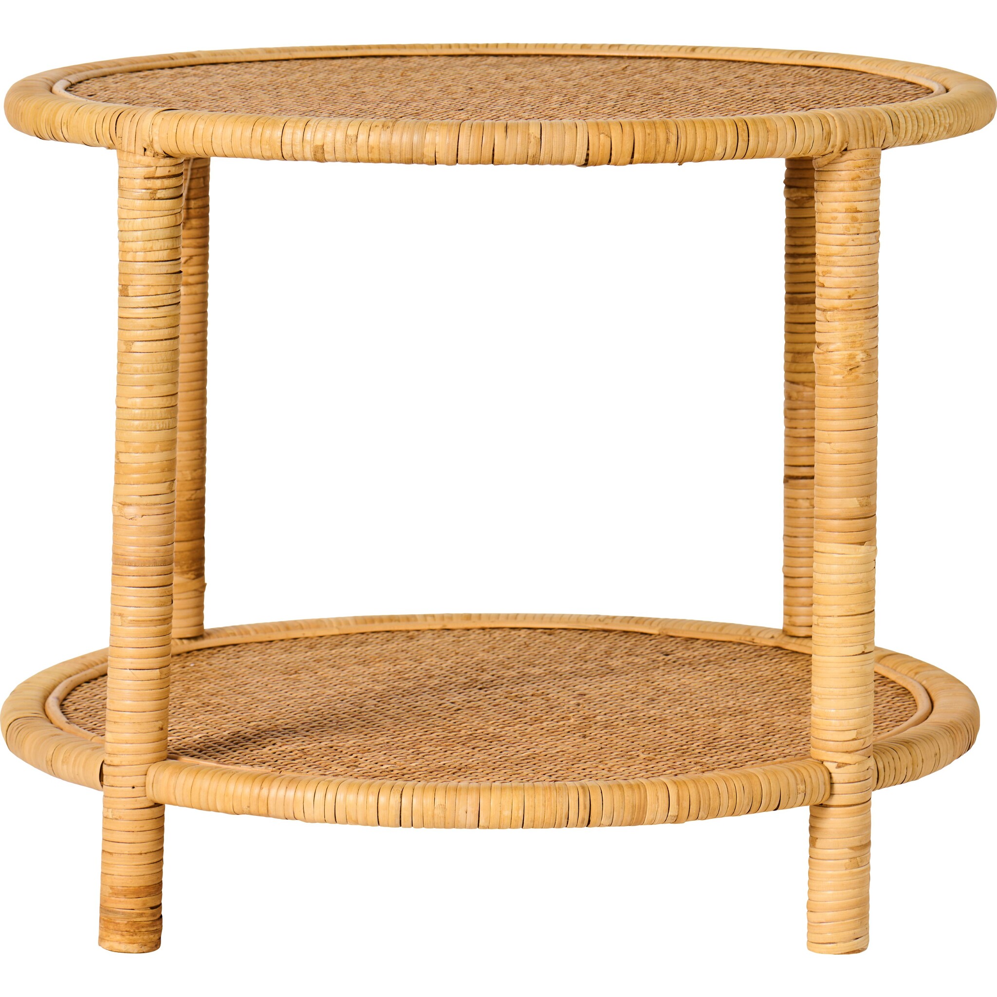 Beistelltisch mit geflochtenen Tischplatten aus Rattan, natur 