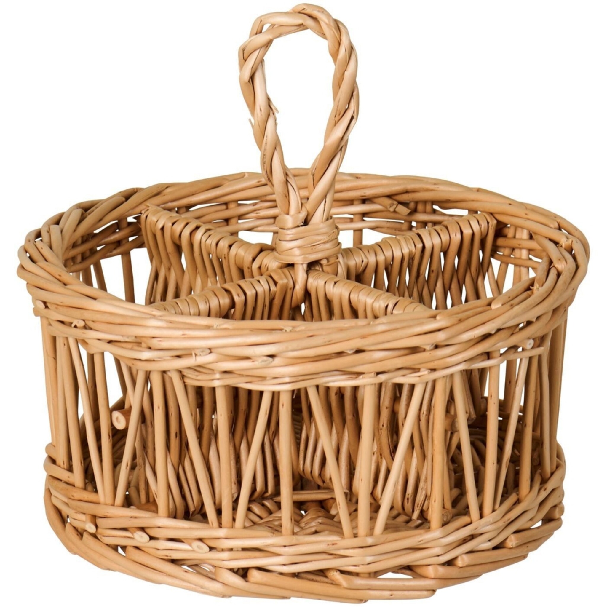 Besteckkorb oder Gewürzkorb mit 4 Fächern und Henkel rund, natur 