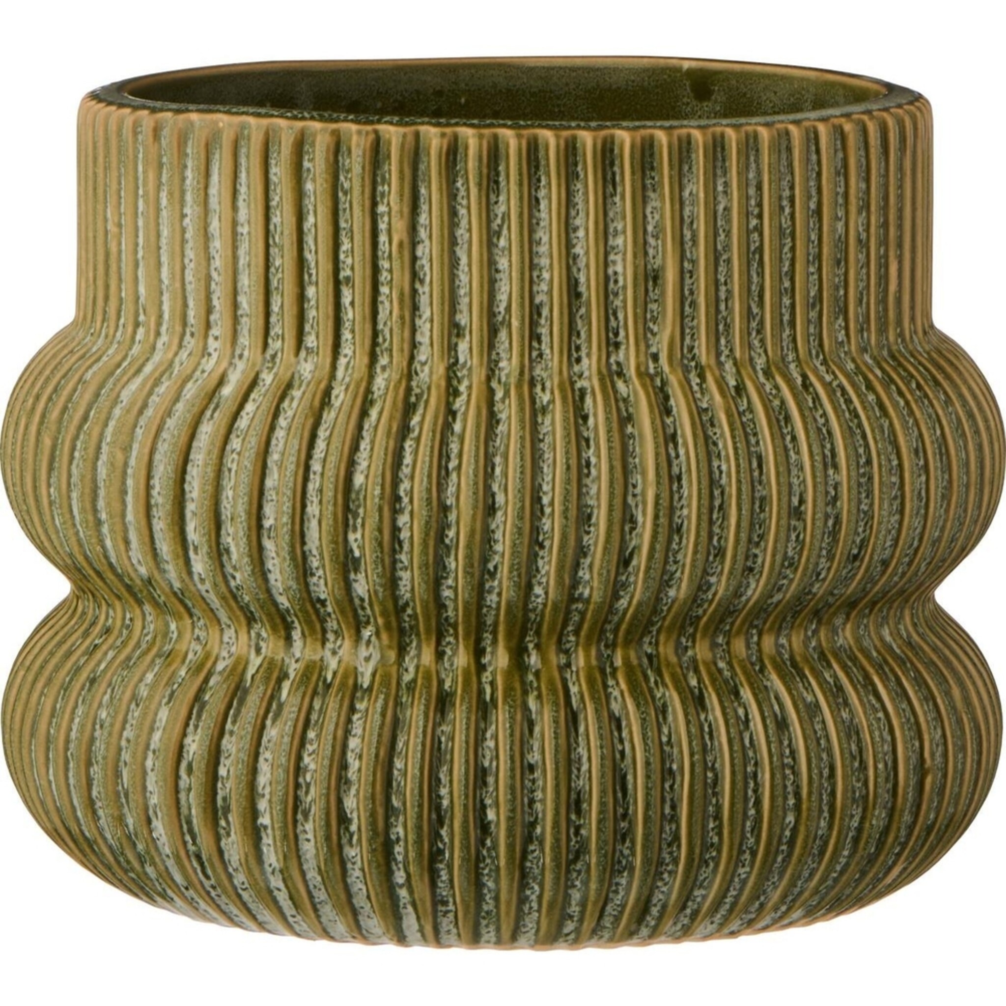 Blumentopf mit Rillen aus Keramik, grün Höhe 10.5, Ø 13.5 cm