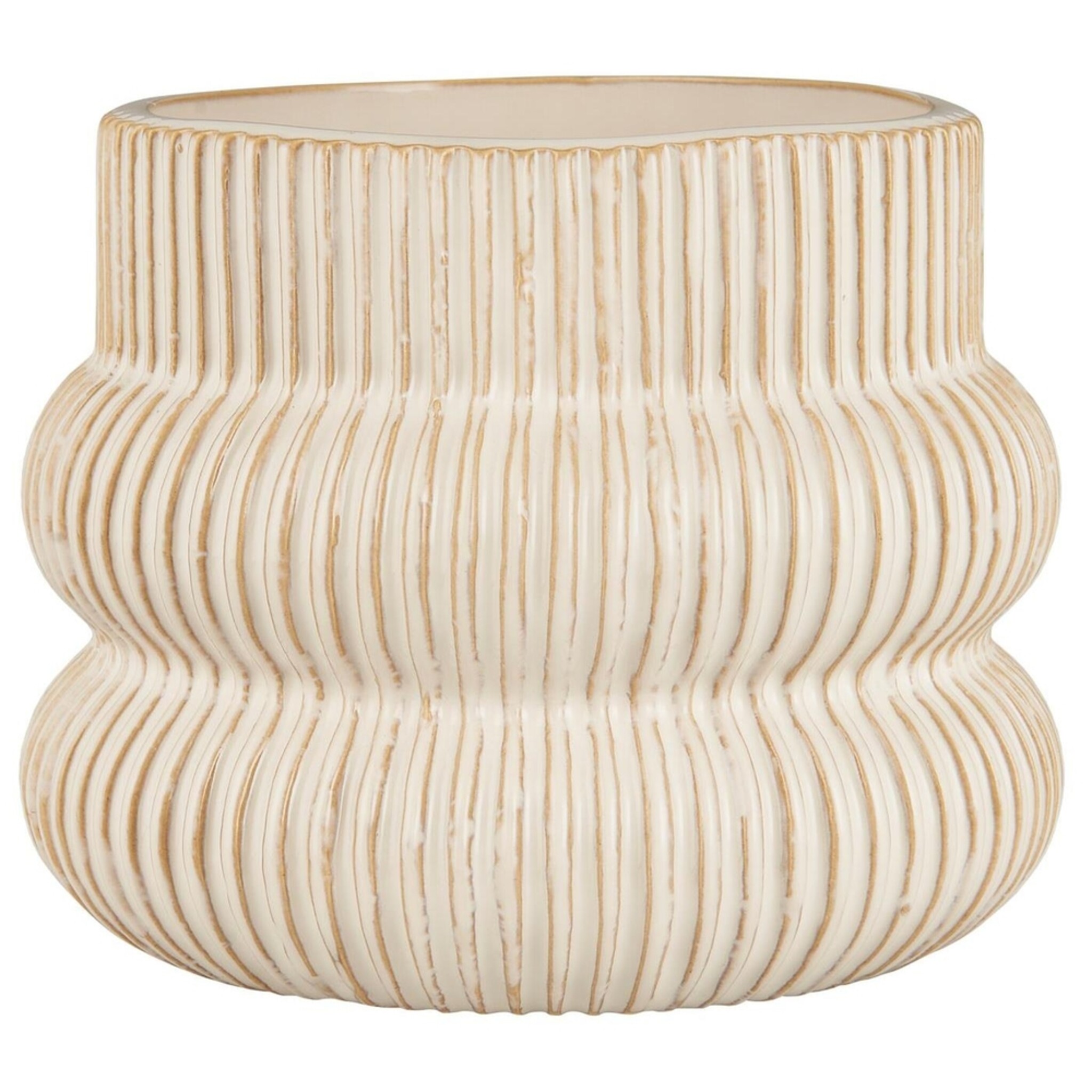 Blumentopf mit Rillen aus Keramik, weiß Höhe 10.5, Ø 13.5 cm