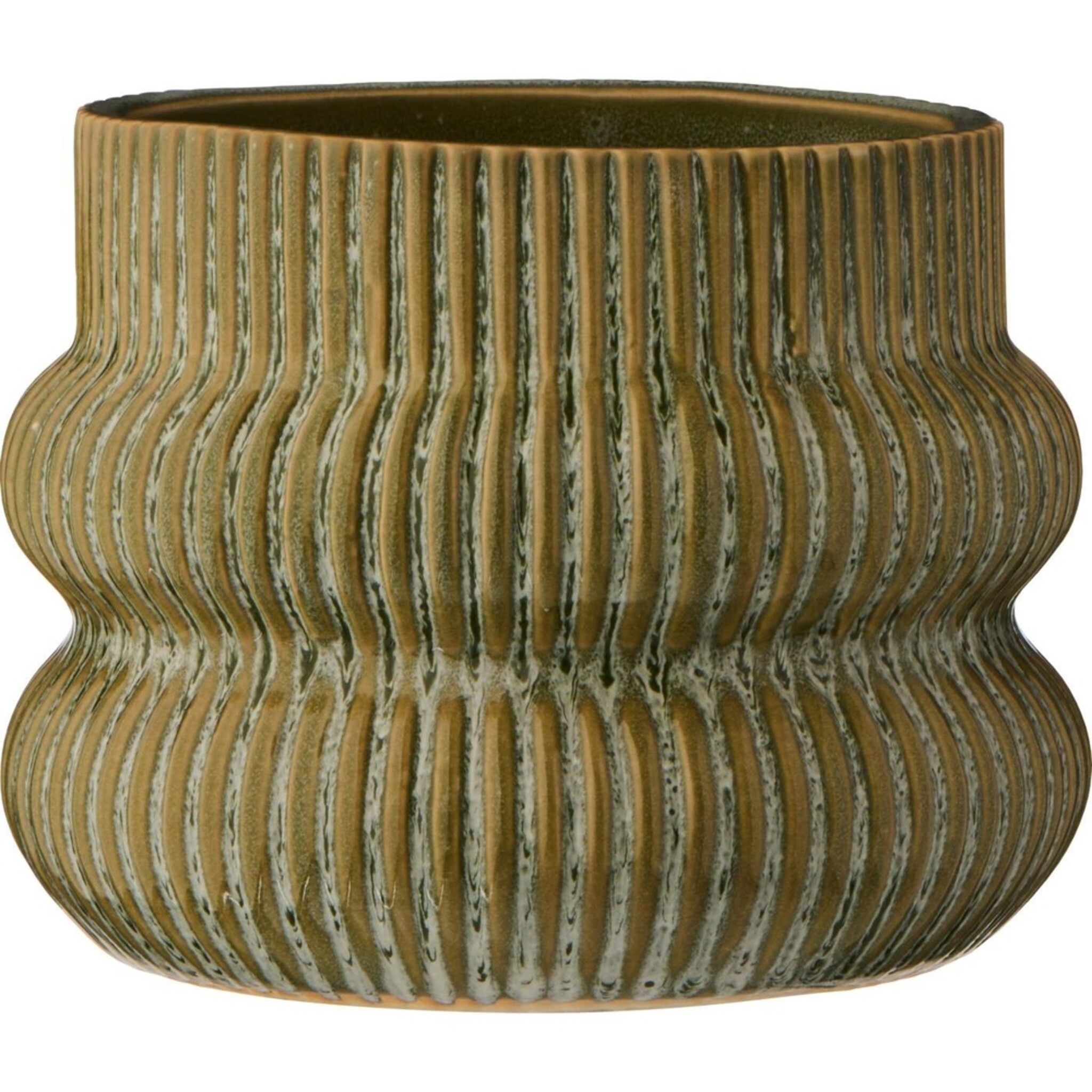 Blumentopf mit Rillen aus Keramik, grün Höhe 12.5, Ø 16 cm