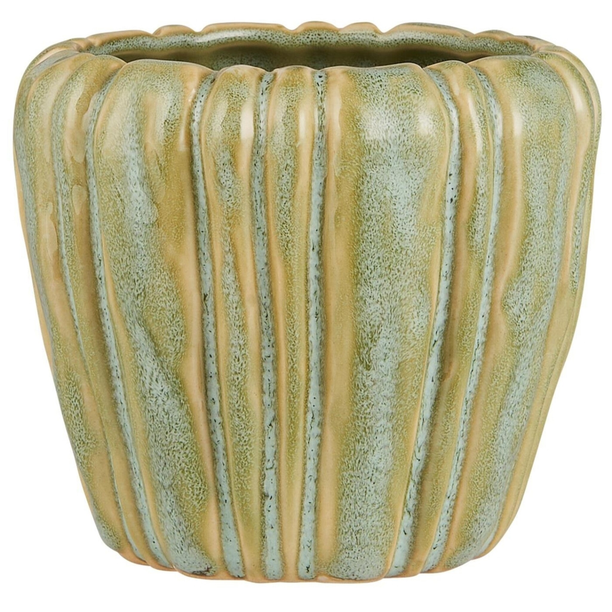 Blumentopf mit Rillen Keramik, grün Höhe 10.5, Ø 12.5 cm