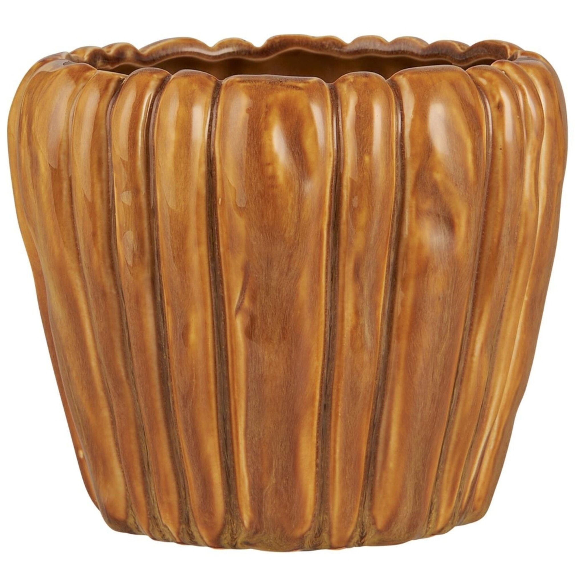 Blumentopf mit Rillen Keramik, braun Höhe 8, Ø 9.5 cm